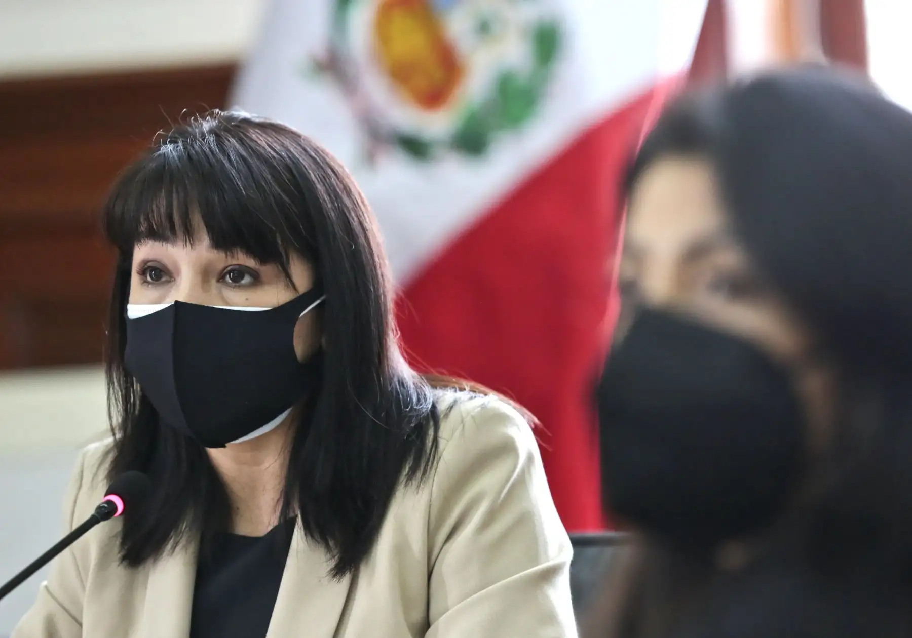 La presidenta del Consejo de Ministros, Mirtha Vásquez, sustenta ante la Comisión de Presupuesto y Cuenta General de la República del Congreso, el presupuesto 2022 de la PCM. Foto: PCM