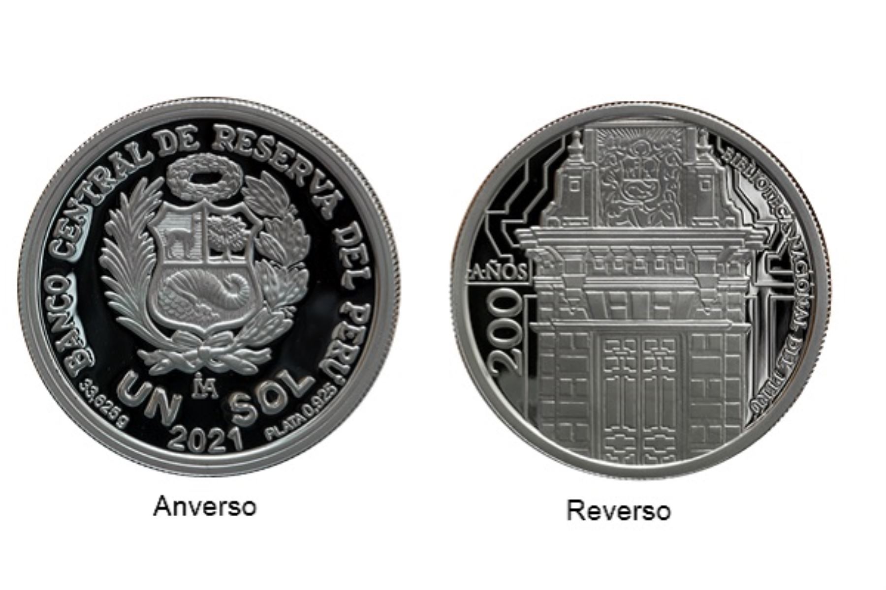 Moneda alusiva a los 200 años de la Biblioteca Nacional del Perú. Fuente: BCR.