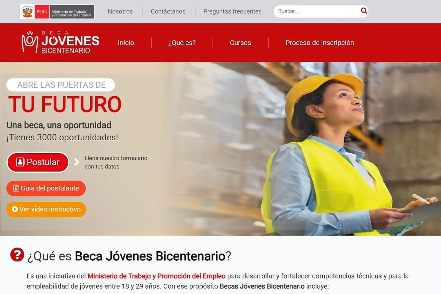 Portal de Beca Jóvenes Bicentenario del MTPE.