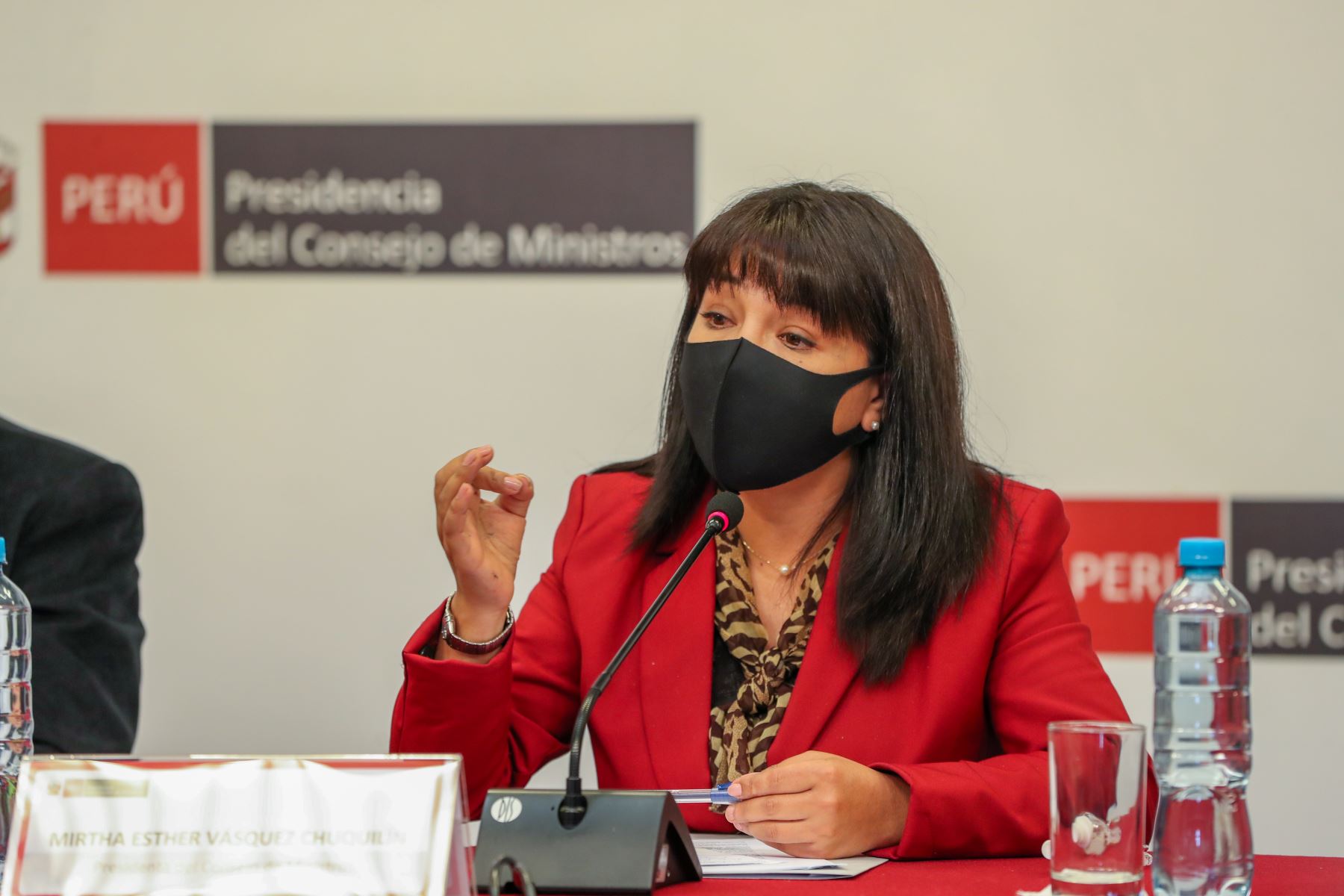 La presidenta del Consejo de Ministros, Mirtha Vásquez, junto a ministros de Estado brindó una conferencia de prensa. Foto: PCM