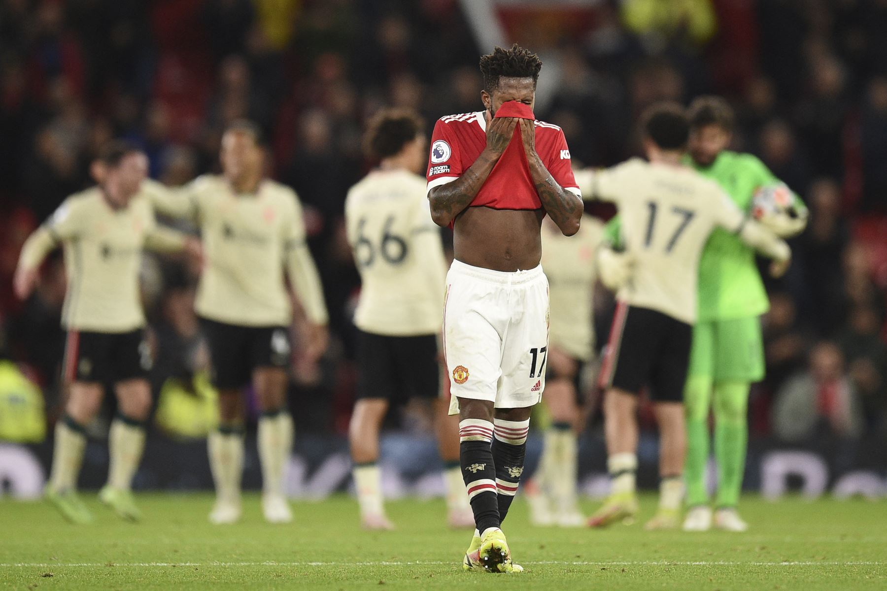El centrocampista brasileño del Manchester United Fred reacciona al final del partido de la Premier League. Foto: AFP