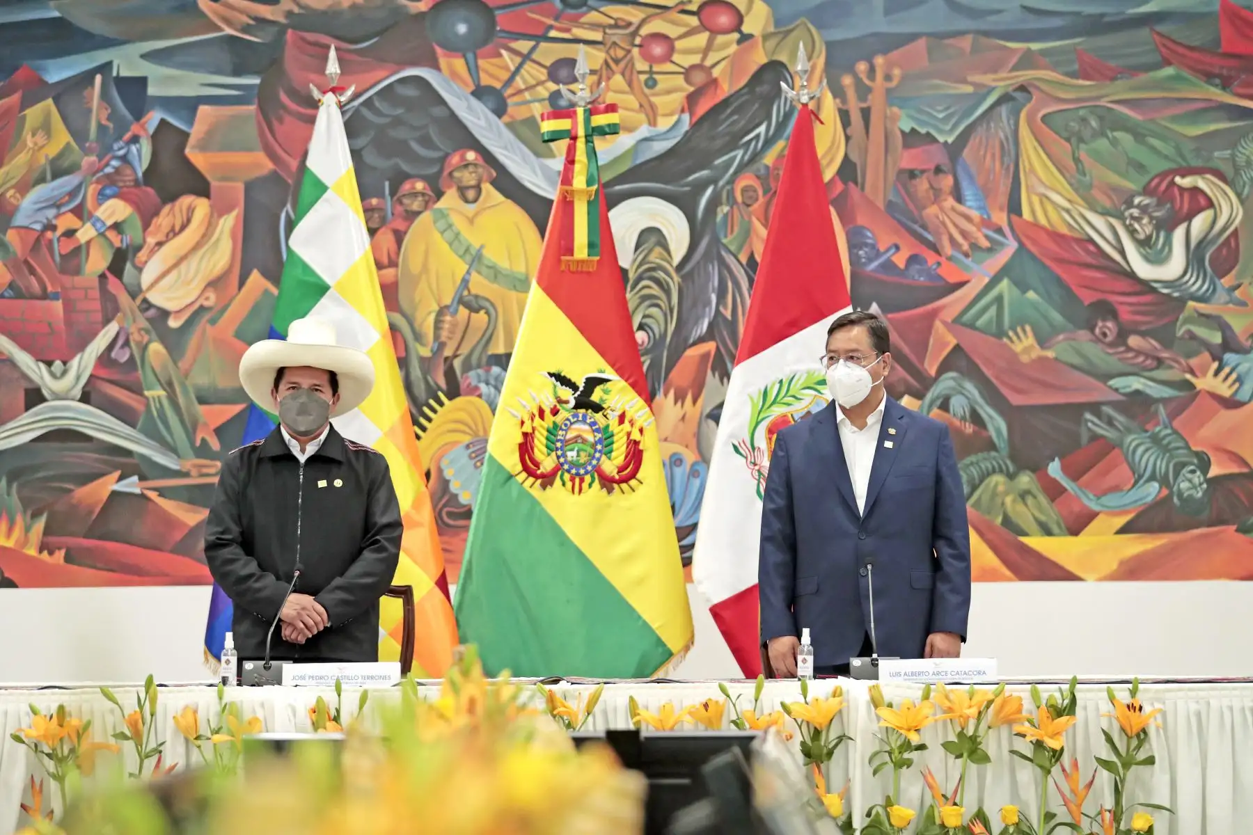 El presidente de la República, Pedro Castillo, junto a su homólogo boliviano, Luis Arce, participan del VI Gabinete Binacional que se desarrolla en la ciudad de La Paz. Foto: ANDINA/Prensa Presidencia