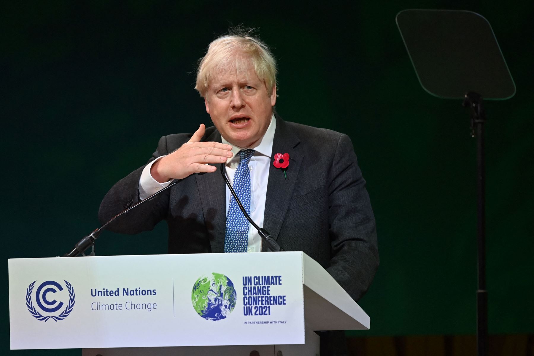 El primer ministro británico, Boris Johnson, durante la Conferencia de la ONU sobre el Cambio Climático COP26 en Glasgow, Escocia. Foto: AFP