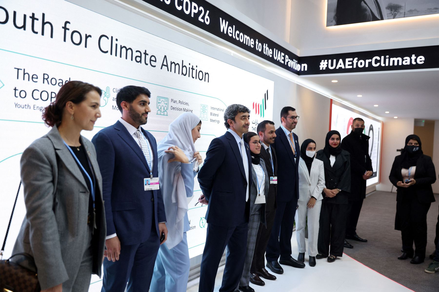 El ministro de Relaciones Exteriores de los EAU, Abdullah bin Zayed Al Nahyan , asiste a la Conferencia de las Naciones Unidas sobre el Cambio Climático COP26 en Glasgow, Escocia.
Foto: AFP