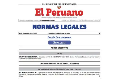 Edición extraordinaria del cuadernillo de Normas Legales del Diario Oficial El Peruano.
