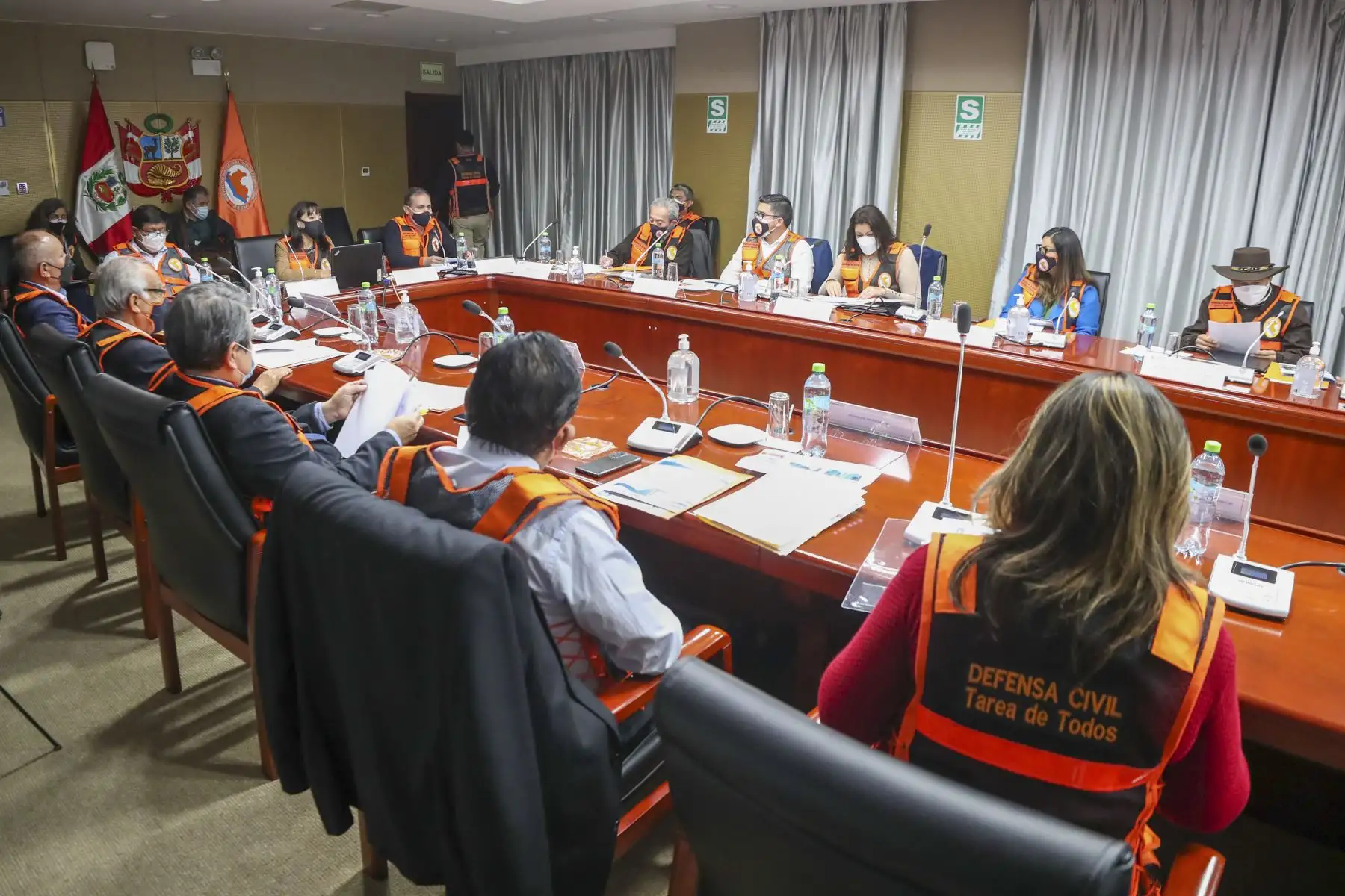 La presidenta del Consejo de Ministros, Mirtha Vásquez, junto ministros de Estado, participó en la sesión del Conagerd que se desarrolla en el marco de la Simulación por Desastre de Gran Magnitud y Simulación Regional Multipeligro. Foto: ANDINA/PCM