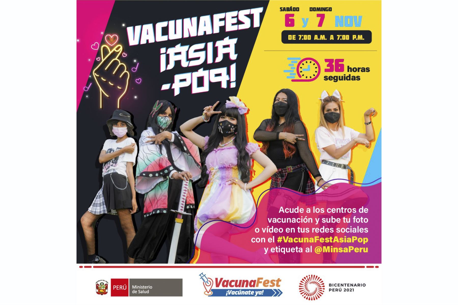 En Lima y Callao la jornada de vacunación del VacunaFest Asia Pop empezará a las 07:00 de la mañana del sábado 6 y culminará a las 07:00 de la noche del domingo 7. Foto: ANDINA/Difusión