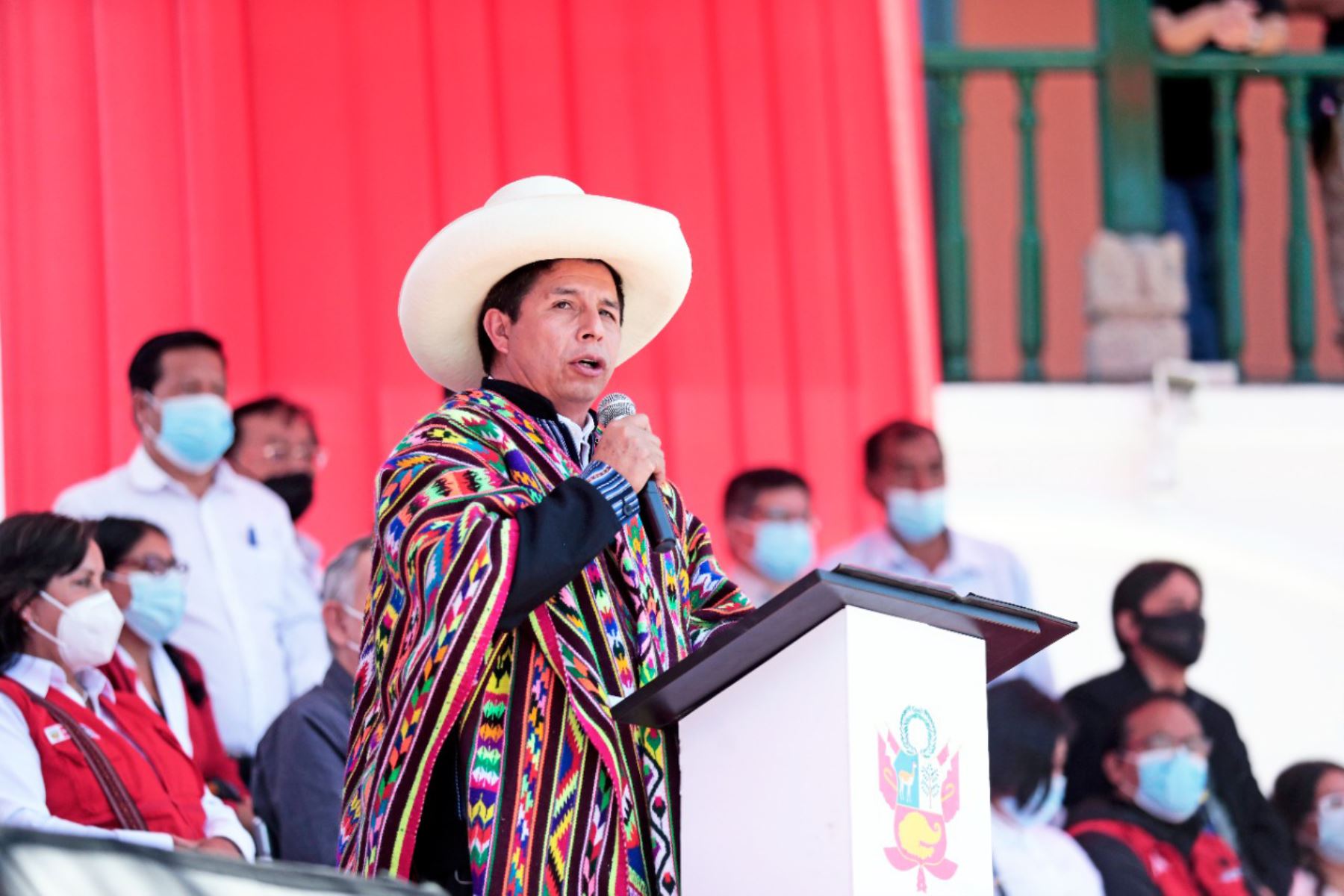 El presidente Pedro Castillo presenta al país desde la ciudad de Huamanga, Ayacucho, un informe con las acciones realizadas durante los 100 primeros días del Gobierno de Pueblo.Foto: Prensa Presidencia