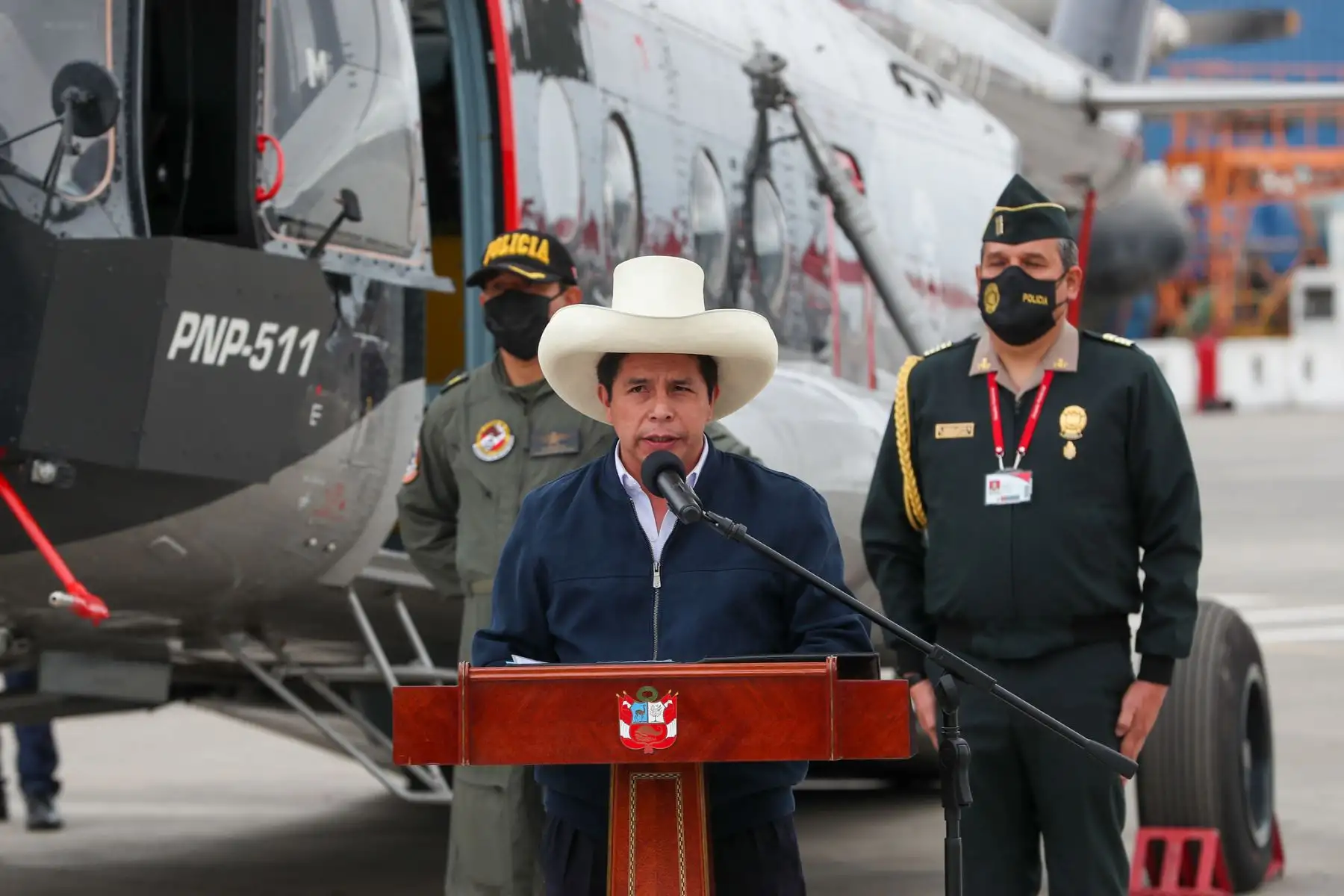 El presidente de la República, Pedro Castillo, ceremonia de entrega de helicópteros para la PNP. Foto: ANDINA/PCM