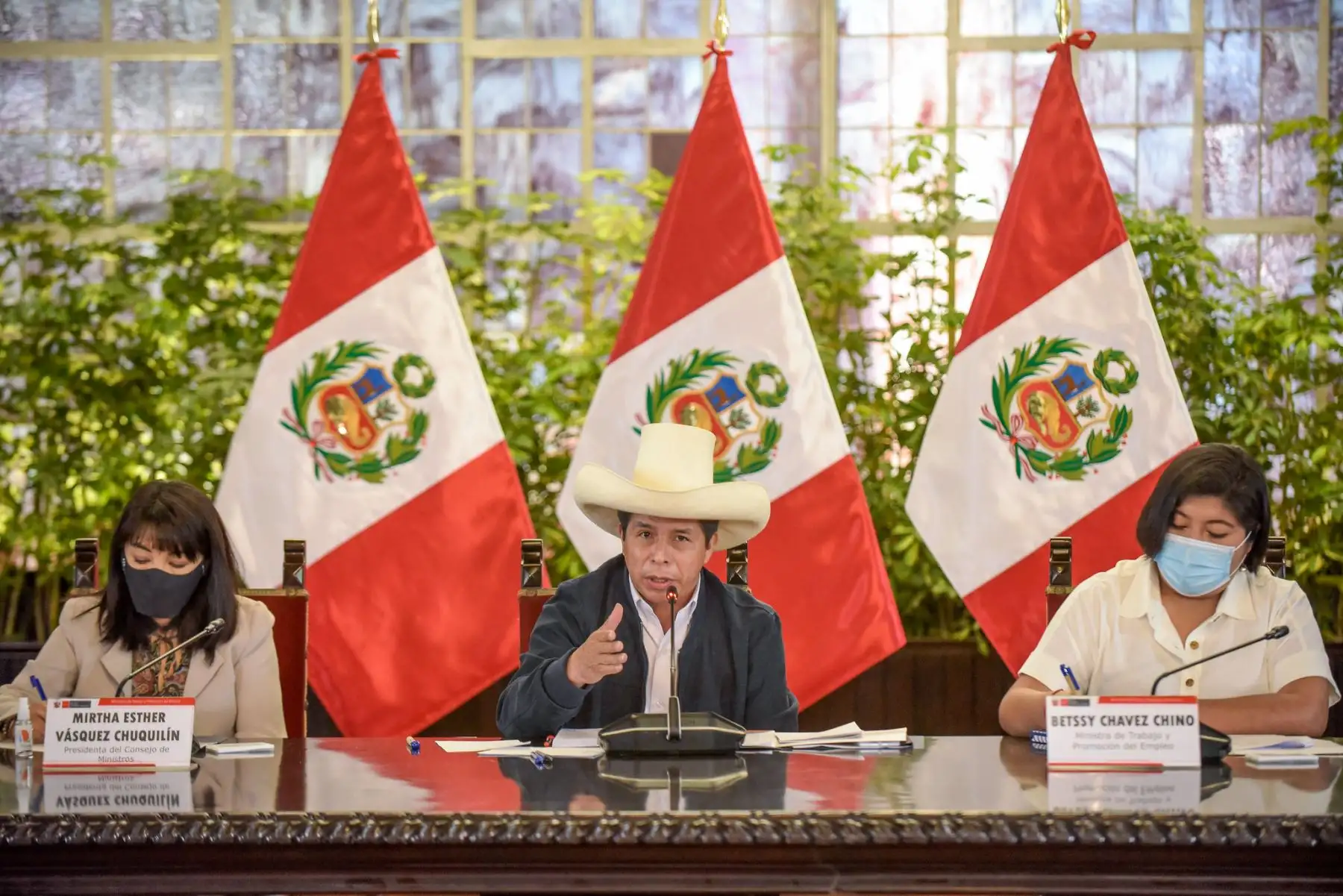 Presidente de la República, Pedro Castillo, asiste a la Sesión de reinstalación del periodo 2021 -2026 del Pleno del Consejo Nacional de Trabajo y Promoción del Empleo. Foto: ANDINA/Prensa Presidencia