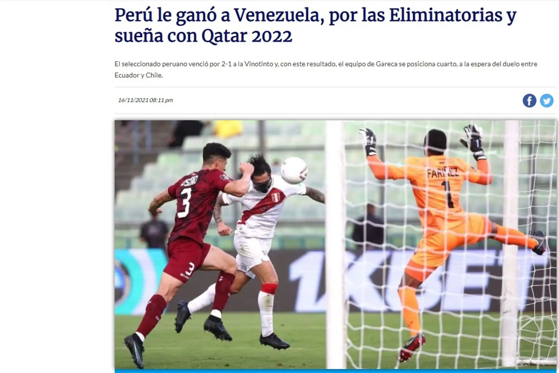 Portada del diario  T y C Sport  de Argentina.  Así informa la prensa internacional, el triunfo peruano ante la selección de Venezuela.
Foto: Difusión