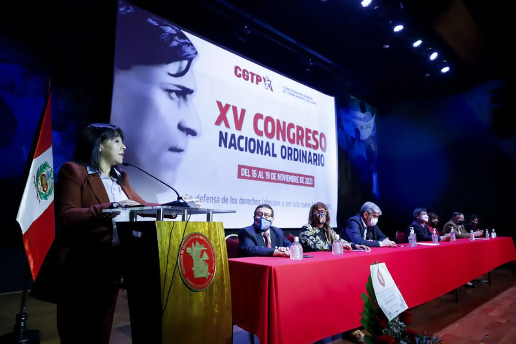 La Presidenta del Consejo de Ministros, Mirtha Vásquez, asistió al XV Congreso Nacional Ordinario de la CGTP. Foto: PCM