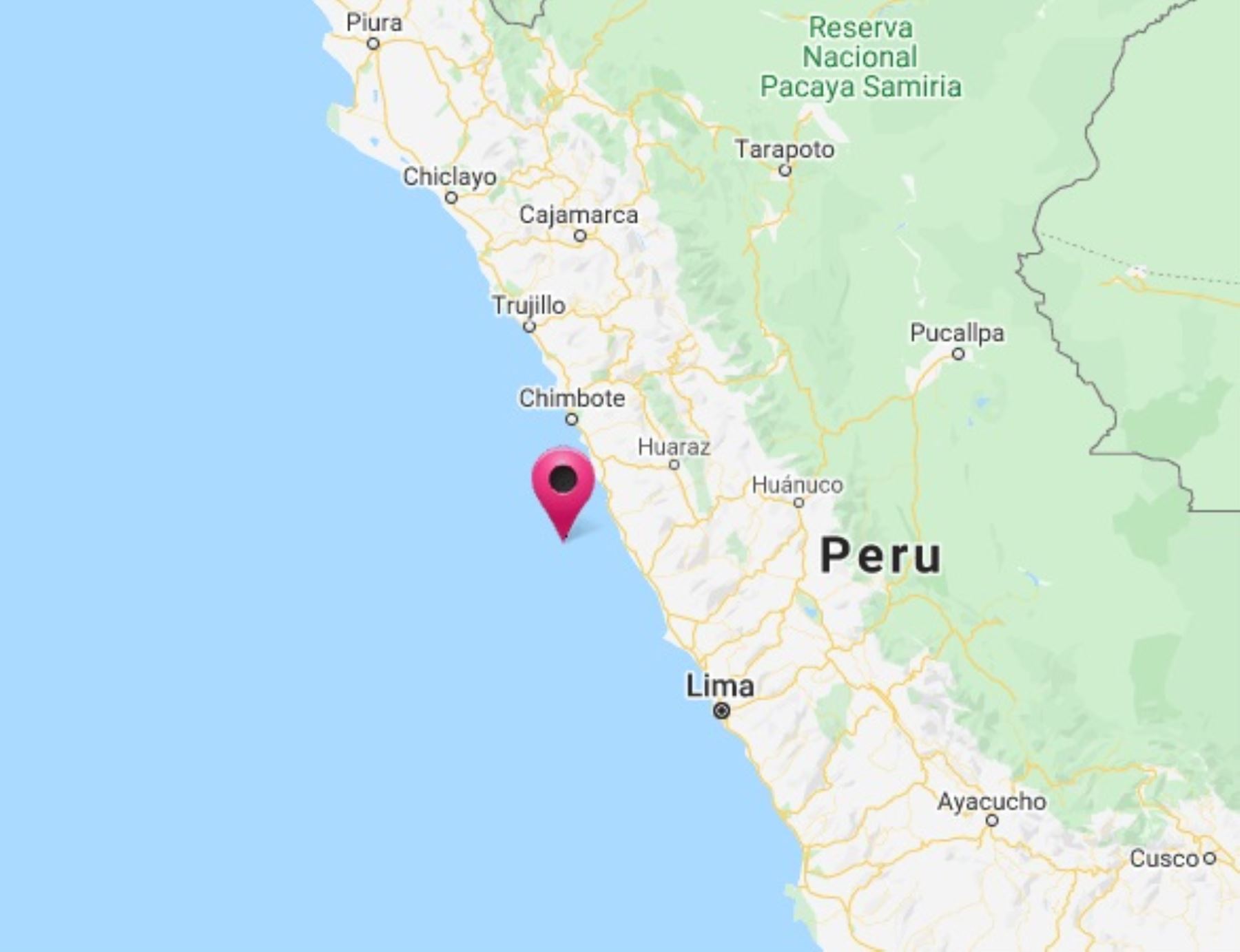 El epicentro del sismo de magnitud 4.1 se ubicó en el océano Pacífico, a 69 kilómetros de la ciudad de Huarmey, en Áncash.