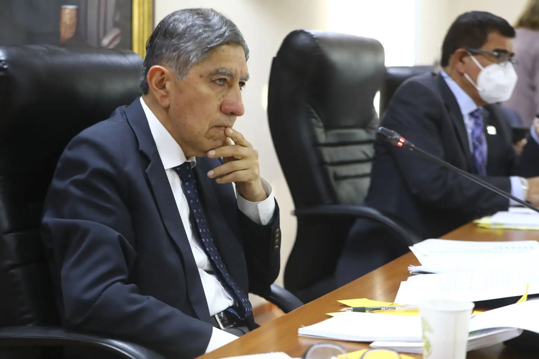 El ministro del Interior, Avelino Guillen, se presenta ante la Comisión de Defensa, Orden Interno, Desarrollo Alternativo y Lucha contra las Drogas del Congreso. Foto: Congreso de la República