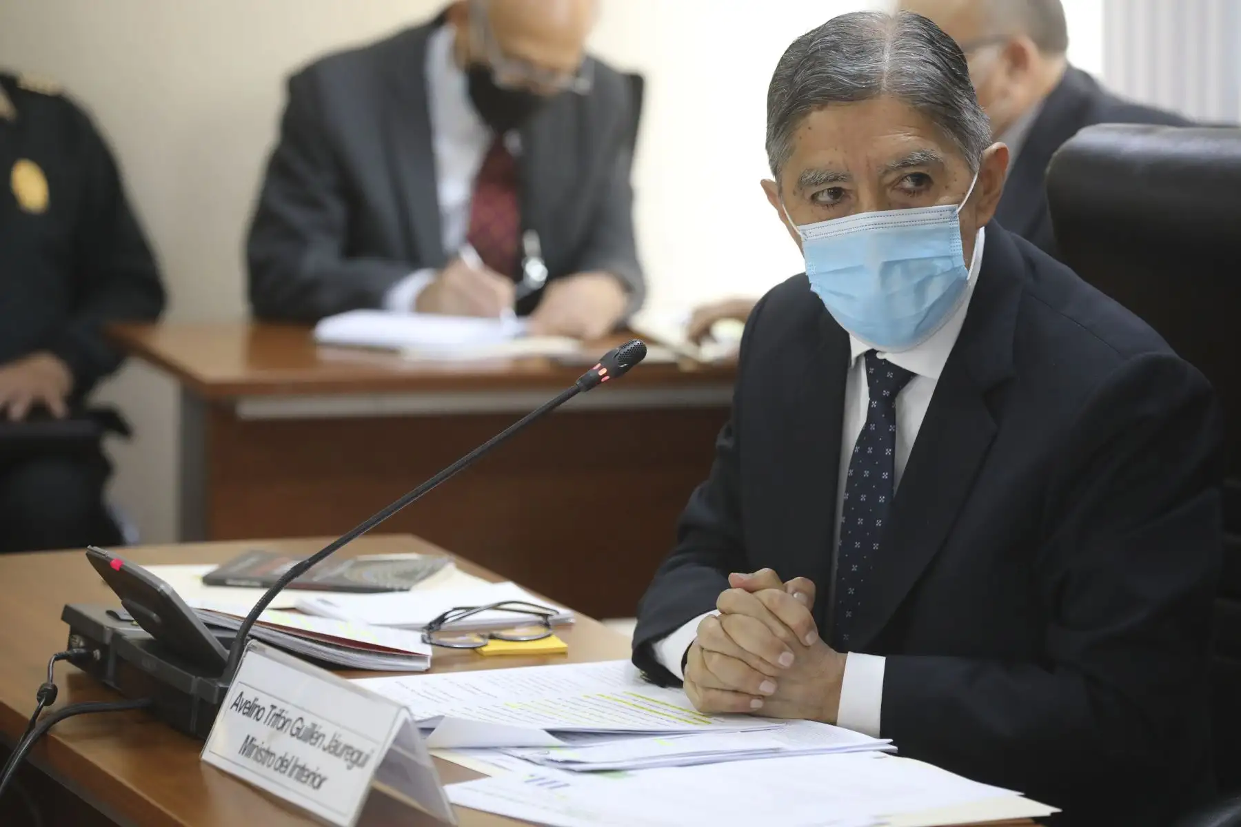 El ministro del Interior, Avelino Guillen, se presenta ante la Comisión de Defensa, Orden Interno, Desarrollo Alternativo y Lucha contra las Drogas del Congreso. Foto: Congreso de la República