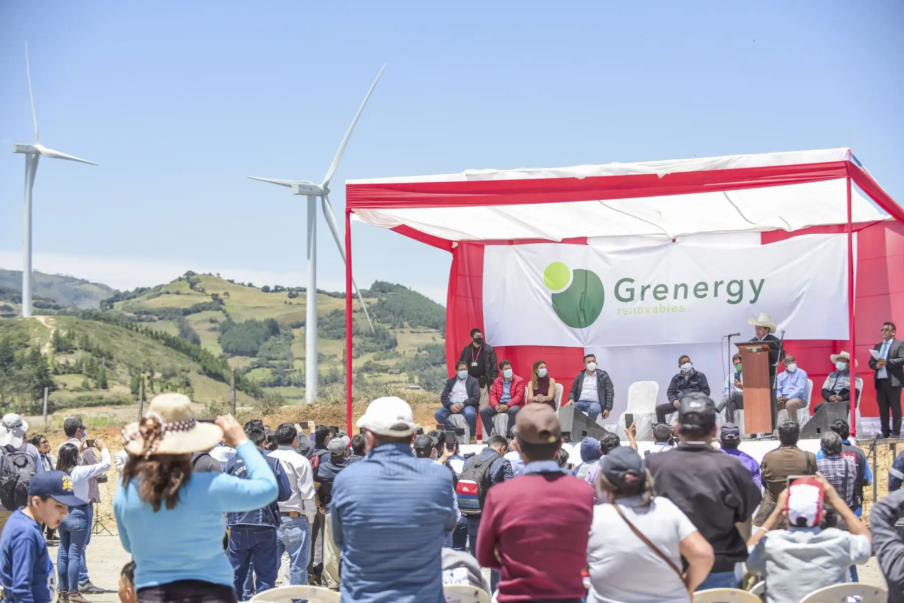El presidente de la República, Pedro Castillo, participa en la inauguración del Proyecto Eólico Duna y Huambos, ubicado en Chota, región Cajamarca. Foto: ANDINA/Prensa Presidencia