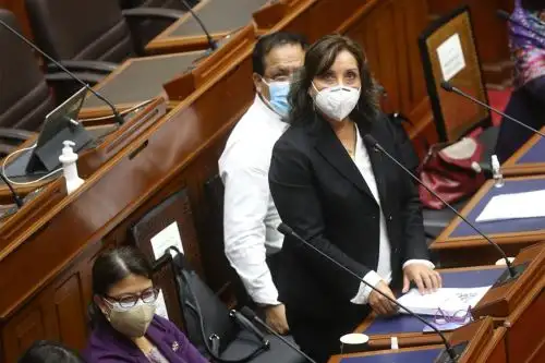 La ministra de Desarrollo e Inclusión Social, Dina Boluarte, expuso presupuesto del 2022 de su sector. Foto: ANDINA/difusión.