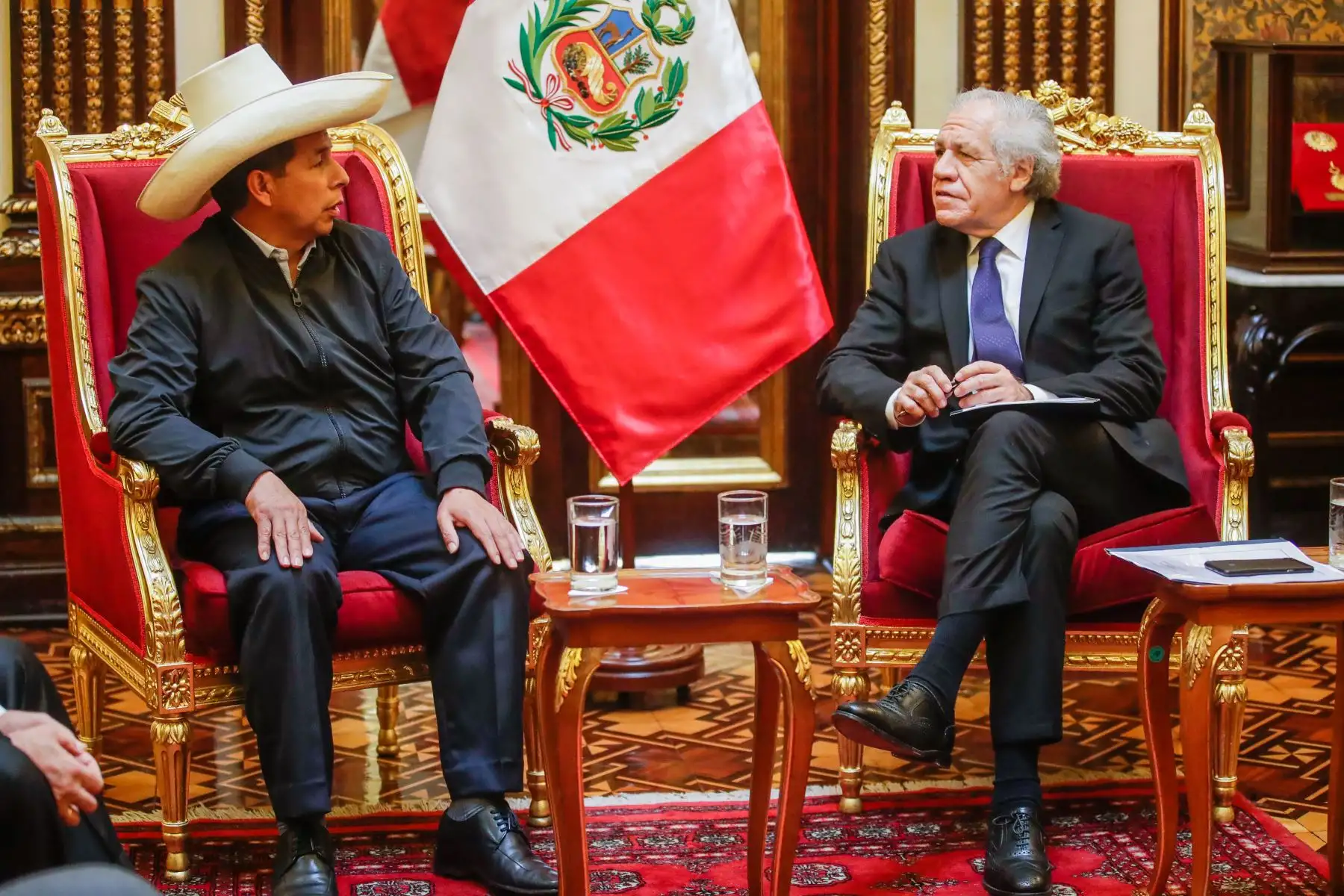 Presidente de la República, Pedro Castillo, recibe en visita oficial al Secretario General de la Organización de Estados Americanos (OEA), Luis Almagro.
Foto: ANDINA/ Presidencia Perú