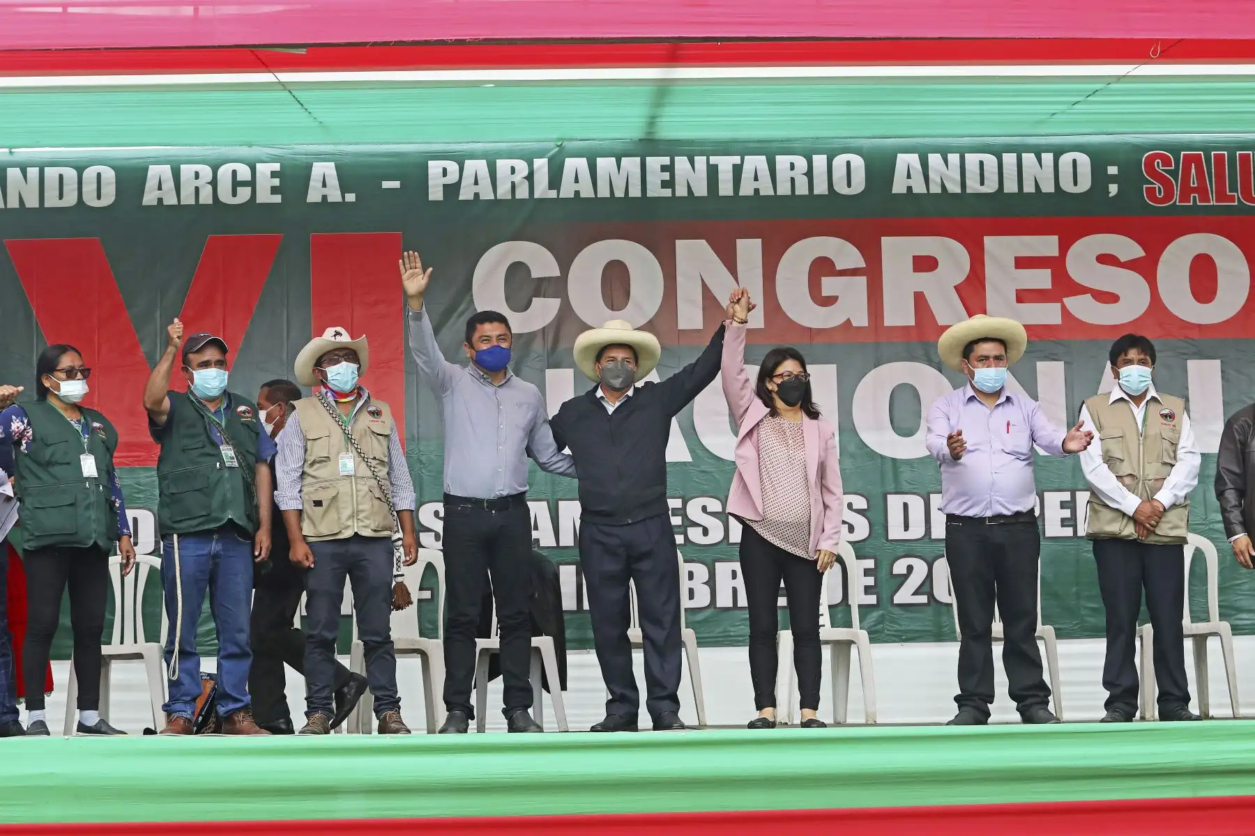 Presidente de la República, Pedro Castillo, inaugura el VI Congreso Nacional de Rondas Campesinas, organizado por CUNARC-Perú en ATE. Foto: ANDINA/Presidencia Perú