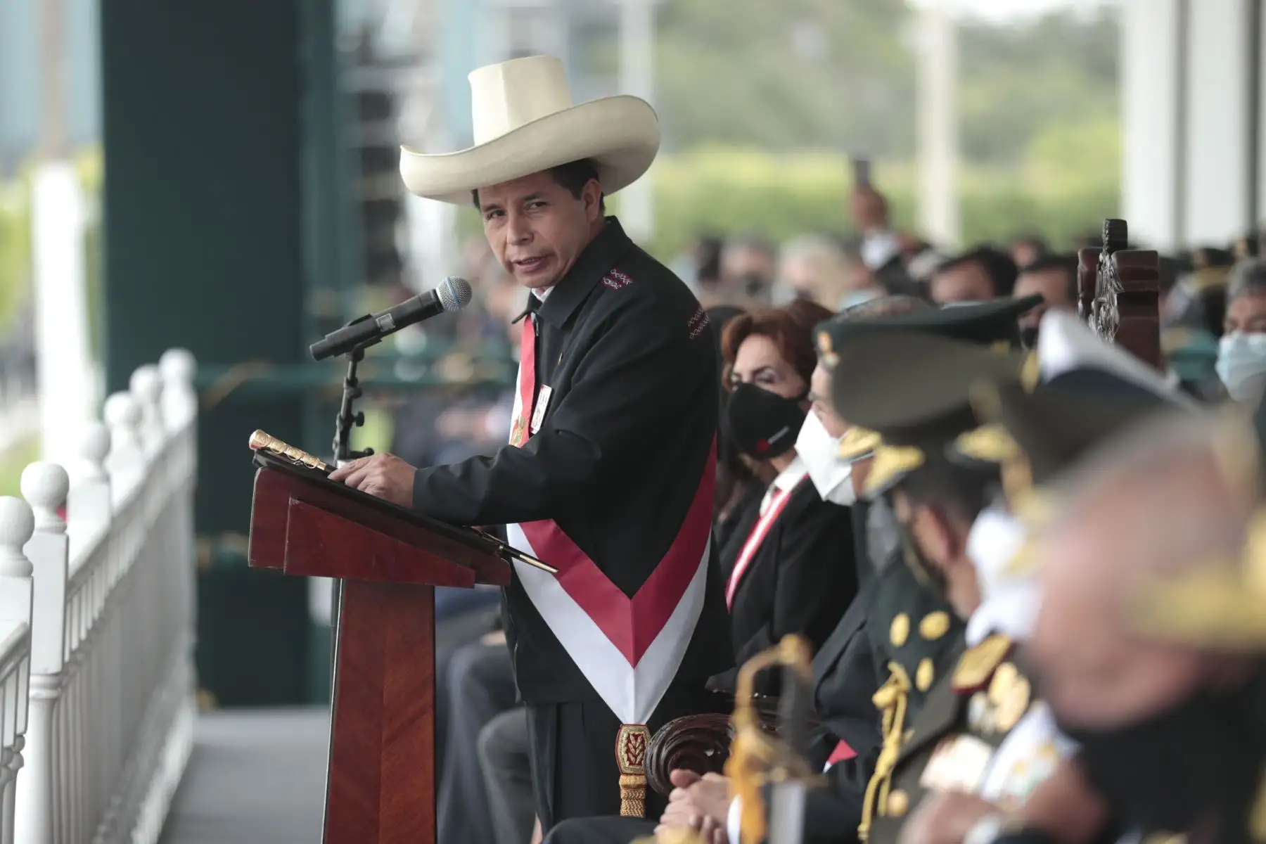 Jefe de Estado, Pedro Castillo, acompañado del ministro del interior y el comandante de la Policía Nacional del Perú participaron de la ceremonia por el Trigésimo Tercer Aniversario de la creación de la Policía Nacional del Perú. Foto: ANDINA/Presidencia Perú