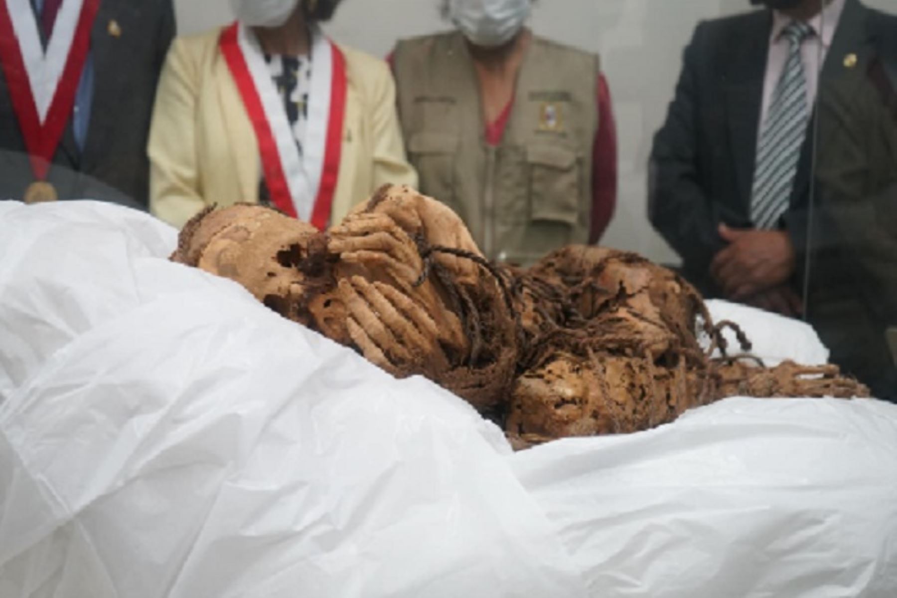 Al lado del cuerpo momificado se encontraron los esqueletos de un cuy andino y de lo que parece ser un perro, así como restos de maíz y vegetales,