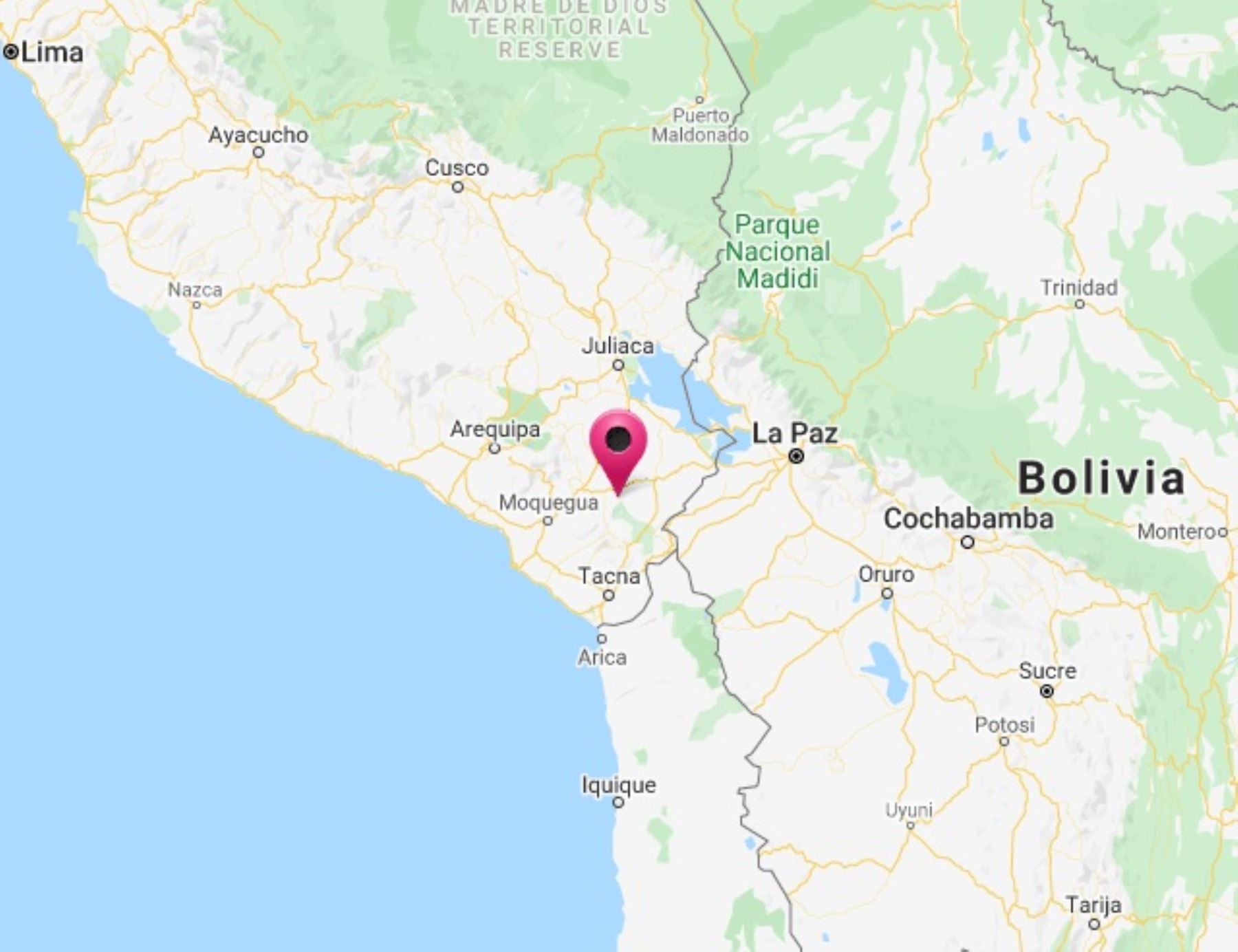 El epicentro del sismo de magnnitud 4.1 que remeció esta madrugada Tacna se localizó a 32 kilómetros de la localidad de Candarave.
