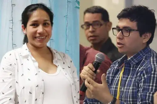 La periodista de la Agencia Andina María Fernández y el excolaborador Renato Silva lograron premio de Entel por la producción de uno de los mejores podcasts sostenibles. Foto: ANDINA.
