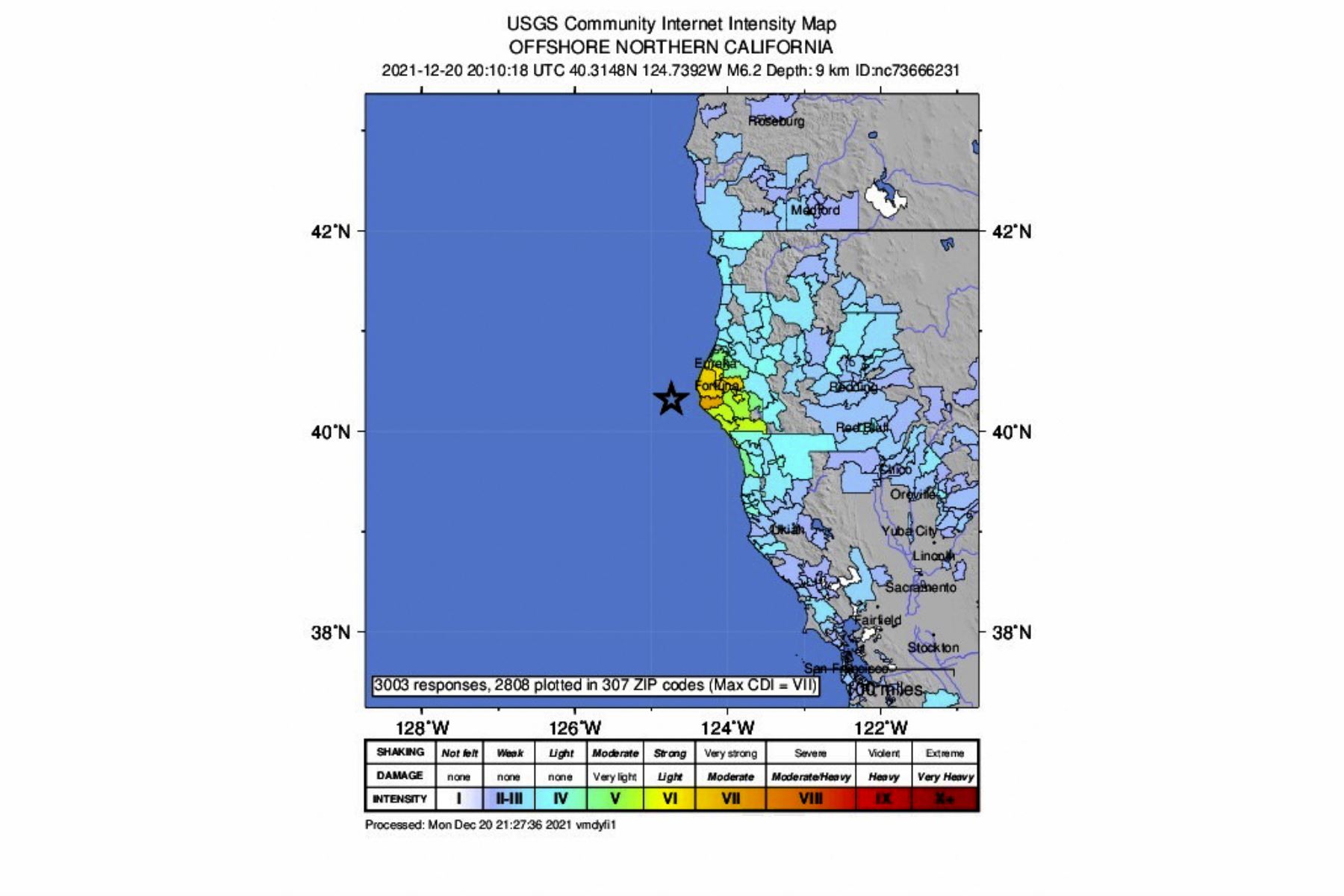 El epicentro del sismo se situó a 400 kilómetros del área de San Francisco. Foto: EFE