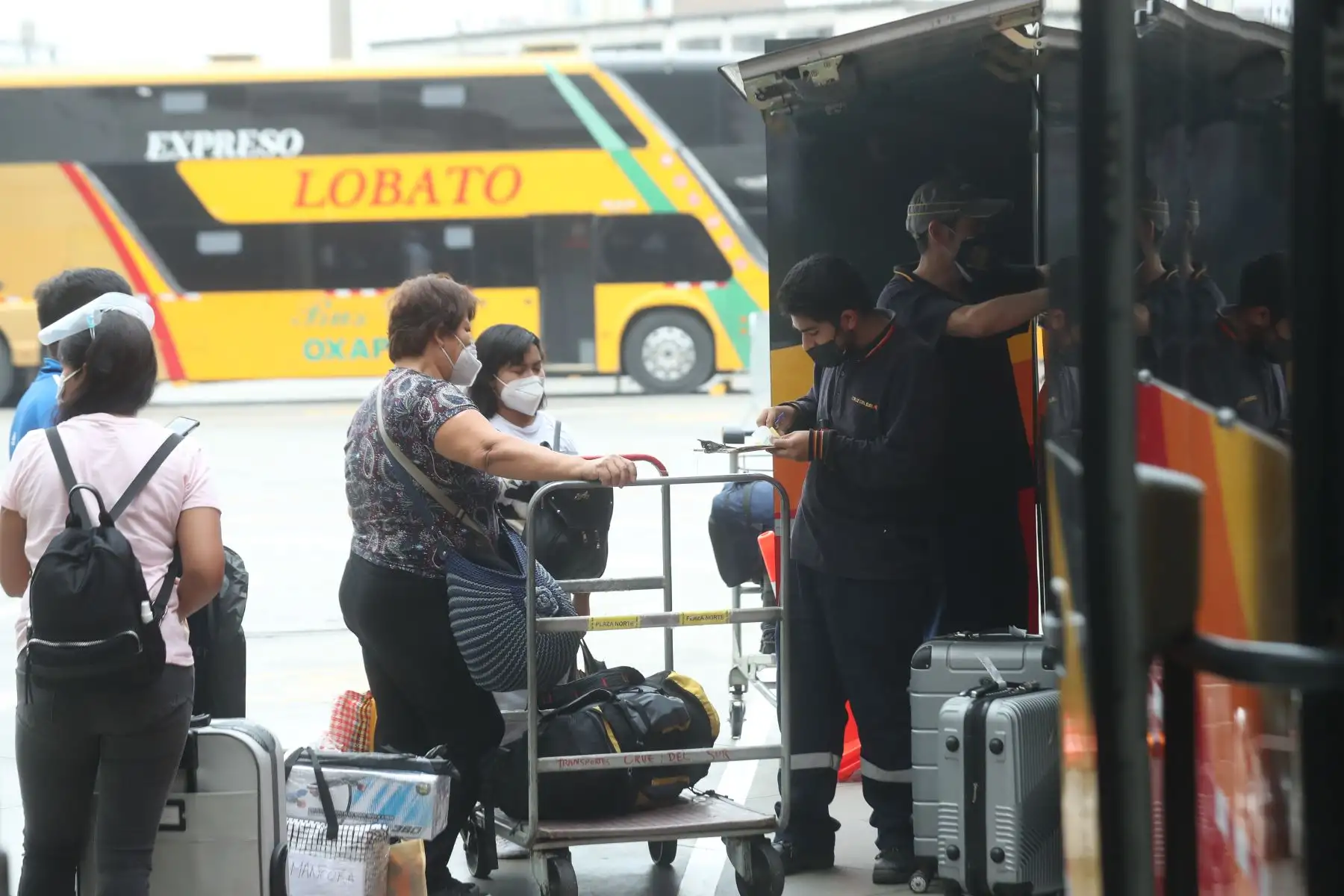 El Ministerio de Salud (Minsa) a través de la Dirección de Redes Integradas de Salud (Diris) Lima Norte realizó la campaña “Navidad Segura sin COVID-19” en el Terminal Terrestre Plaza Norte, en el distrito de Independencia. Con el fin de verificar que los viajeros cuenten con el carnet de vacunación y cumplan las normas sanitarias de protección como uso de mascarilla y alcohol, esto en el marco de las fiestas de navidad y fin de año. Foto: ANDINA/Carla Patiño Ramírez