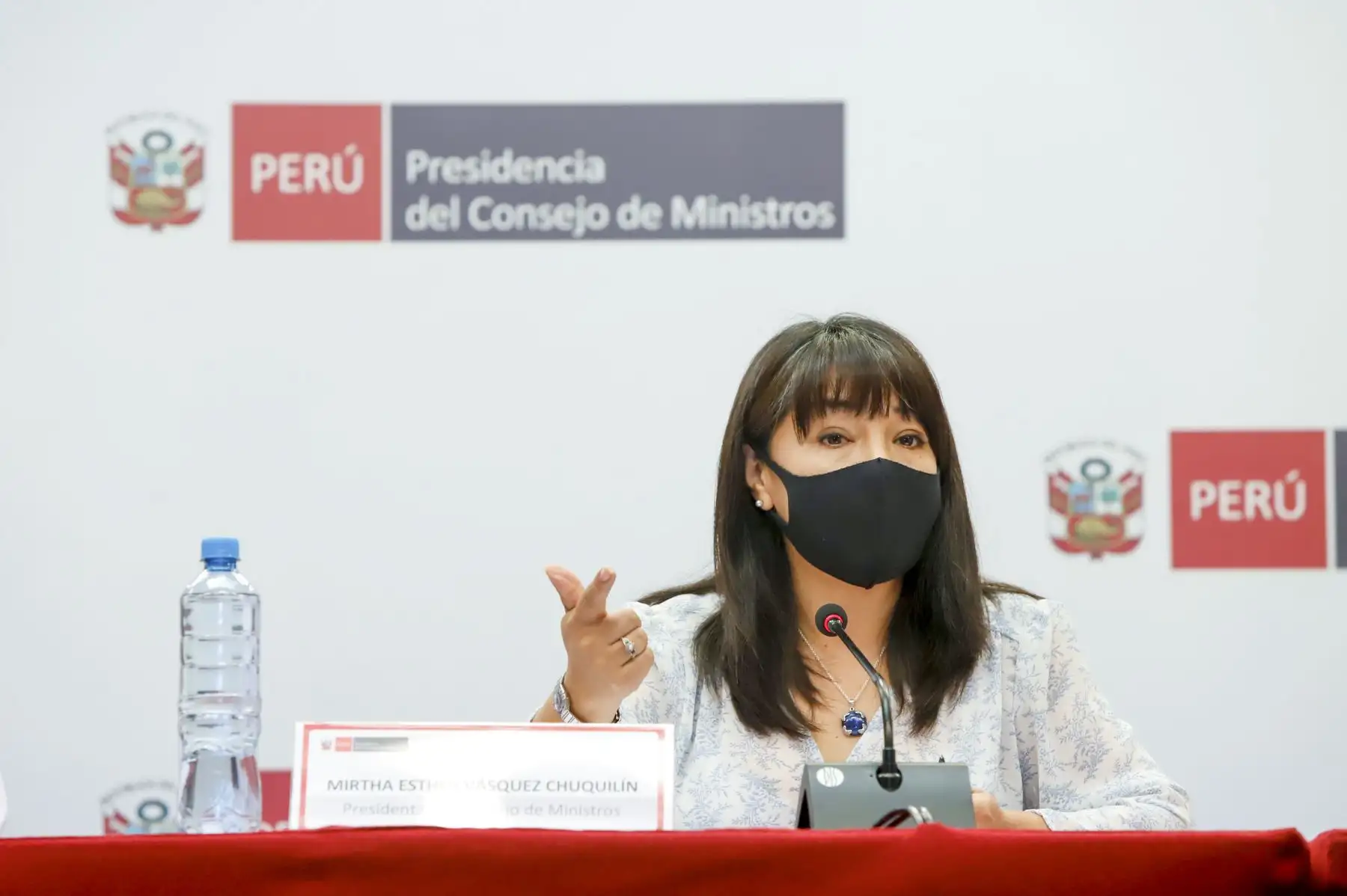 La presidenta del Consejo de Ministros, Mirtha Vásquez, brinda conferencia de prensa.  Foto: ANDINA/PCM