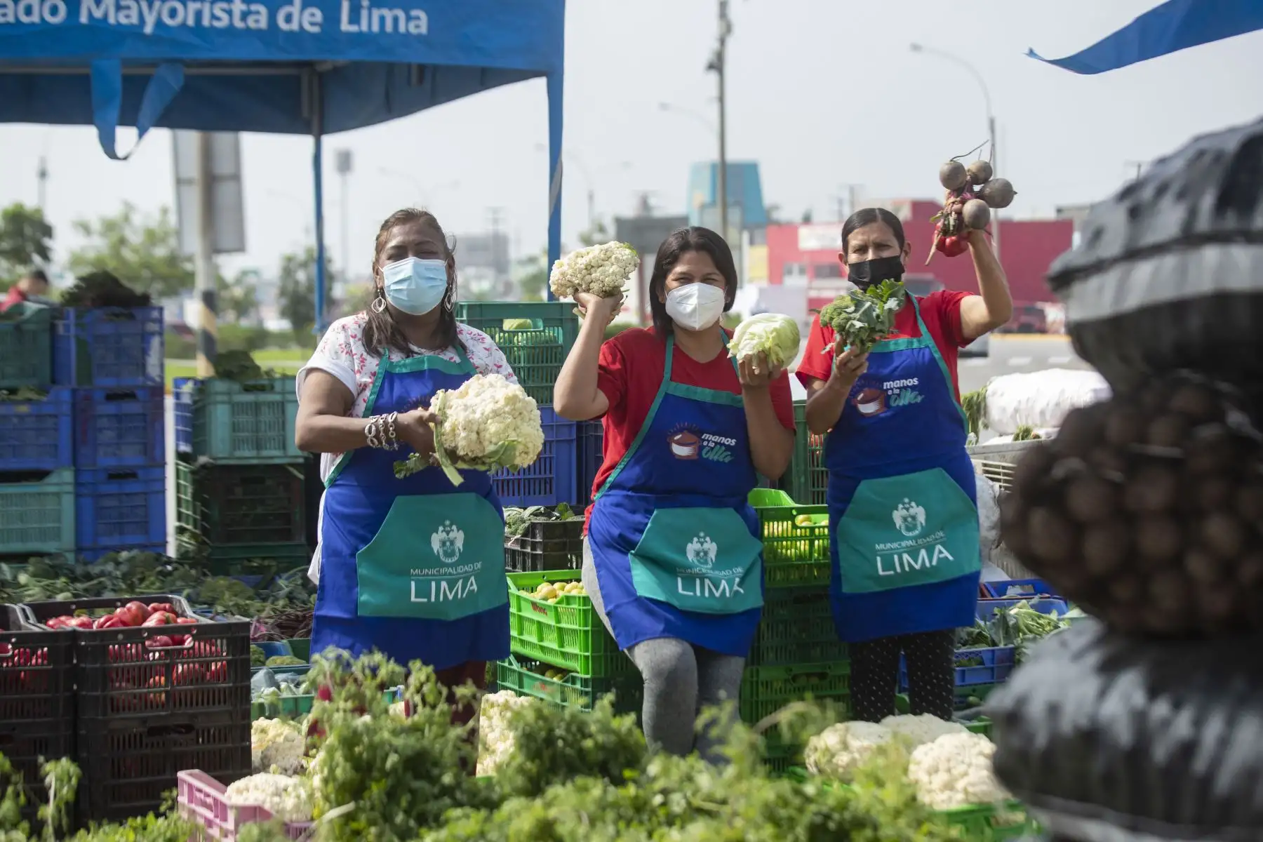 La Municipalidad de Lima a través de la Empresa Municipal de Mercados S.A., y los comerciantes del Gran Mercado Mayorista de Lima, elaboraron la canasta de Año Nuevo, de productos perecibles más grande de la capital (diez toneladas), que se entregó a los representantes de varias ollas comunes que participan del programa municipal “Manos a la Olla”. Foto: ANDINA/Carla Patiño