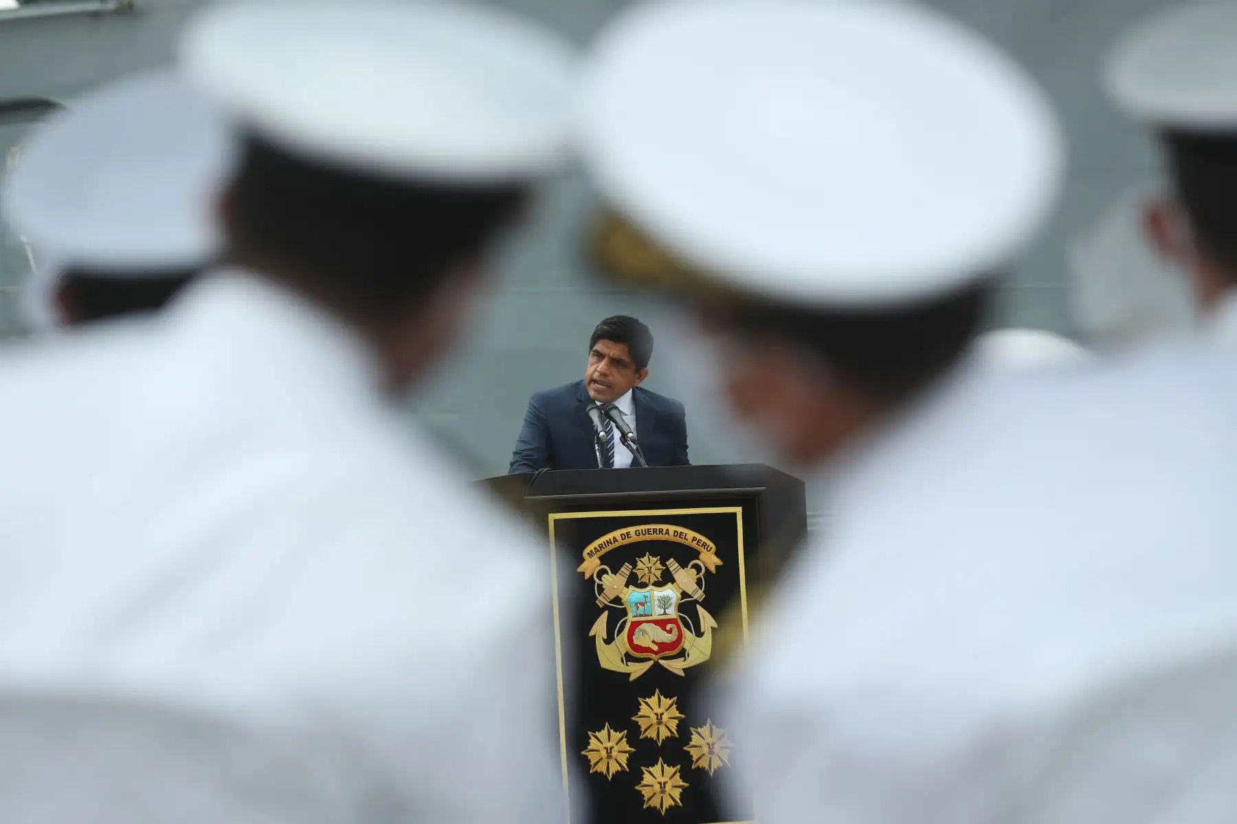 Ministro de Defensa, Juan Carrasco, participa en la ceremonia de arribo y bienvenida al Perú de la corbeta B.A.P. Guise, unidad que fue donada por la República de Corea y que tendrá como misión la ejecución de operaciones marítimas, patrullaje y vigilancia en el Mar de Grau. Foto: ANDINA/ Carla Patiño