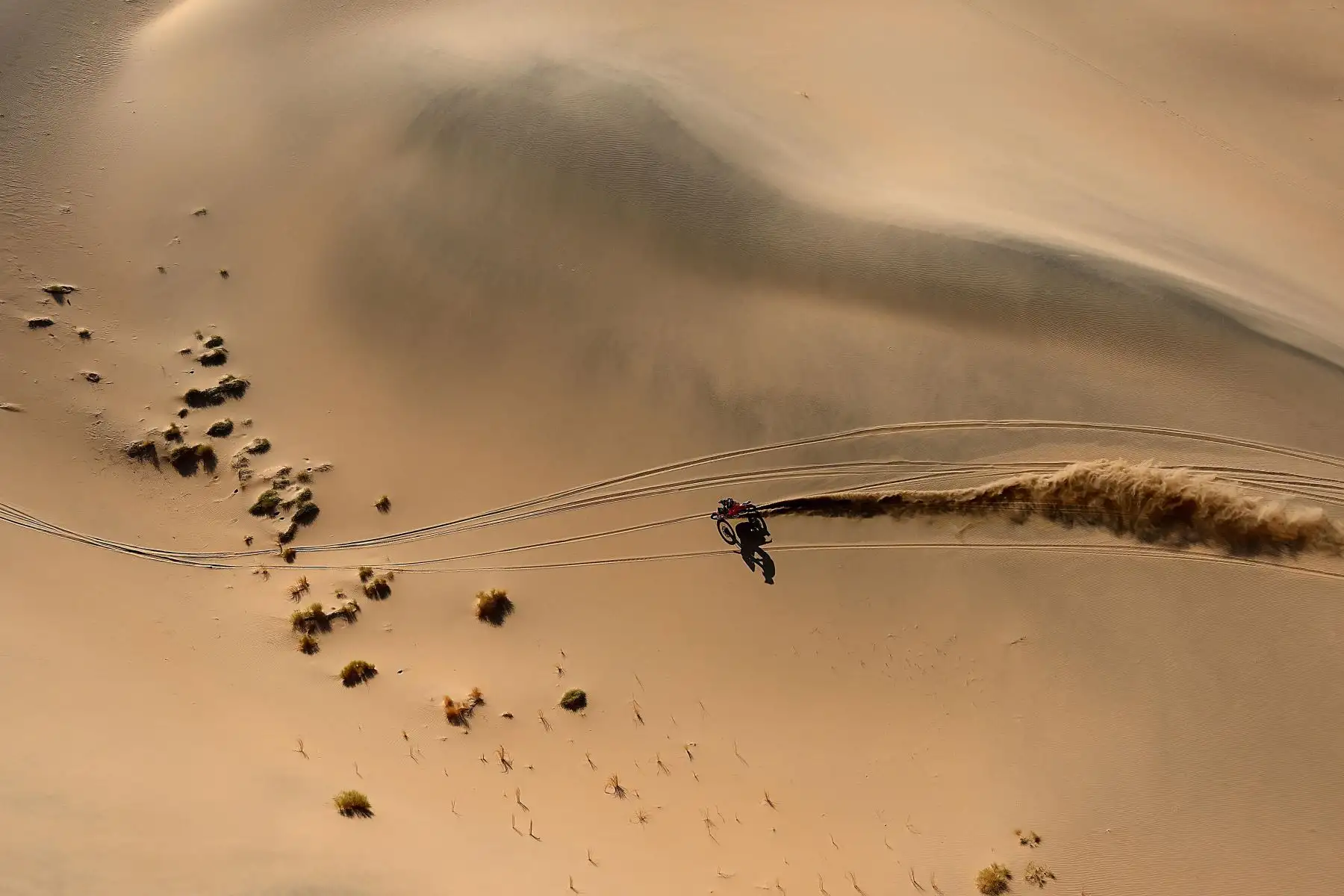 El ciclista chileno Pablo Quintanilla conduce su Honda durante la Etapa 11 del Dakar 2022 en Bisha, Arabia Saudita. Foto: AFP