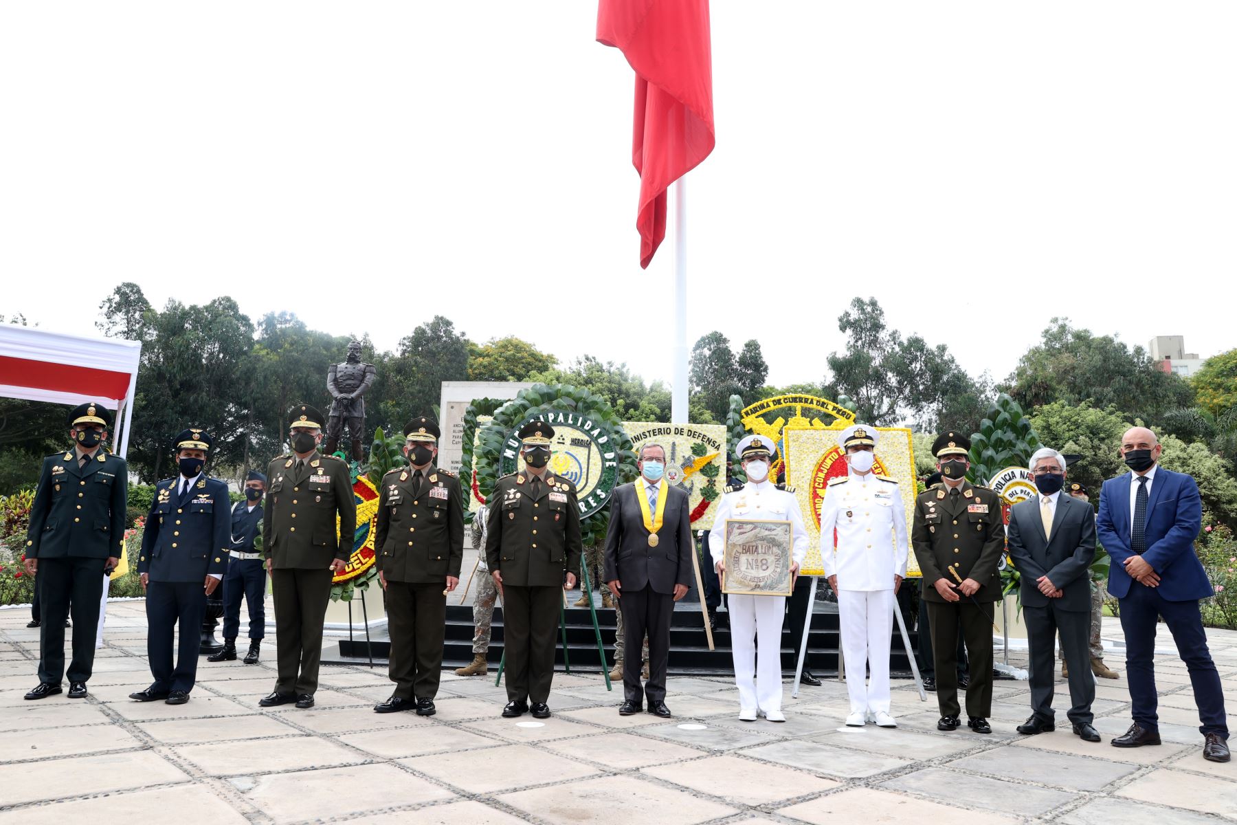 Ceremonia por la Batalla de Miraflores, con asistencia del alcalde de Miraflores, Jefe del Comando Conjunto de la Fuerza Armada y los comandantes generales del Ejército, de la Marina de la FAP y la PNP en el Reducto Nro 2 de Miraflores. Foto: ANDINA/ Vidal Tarqui