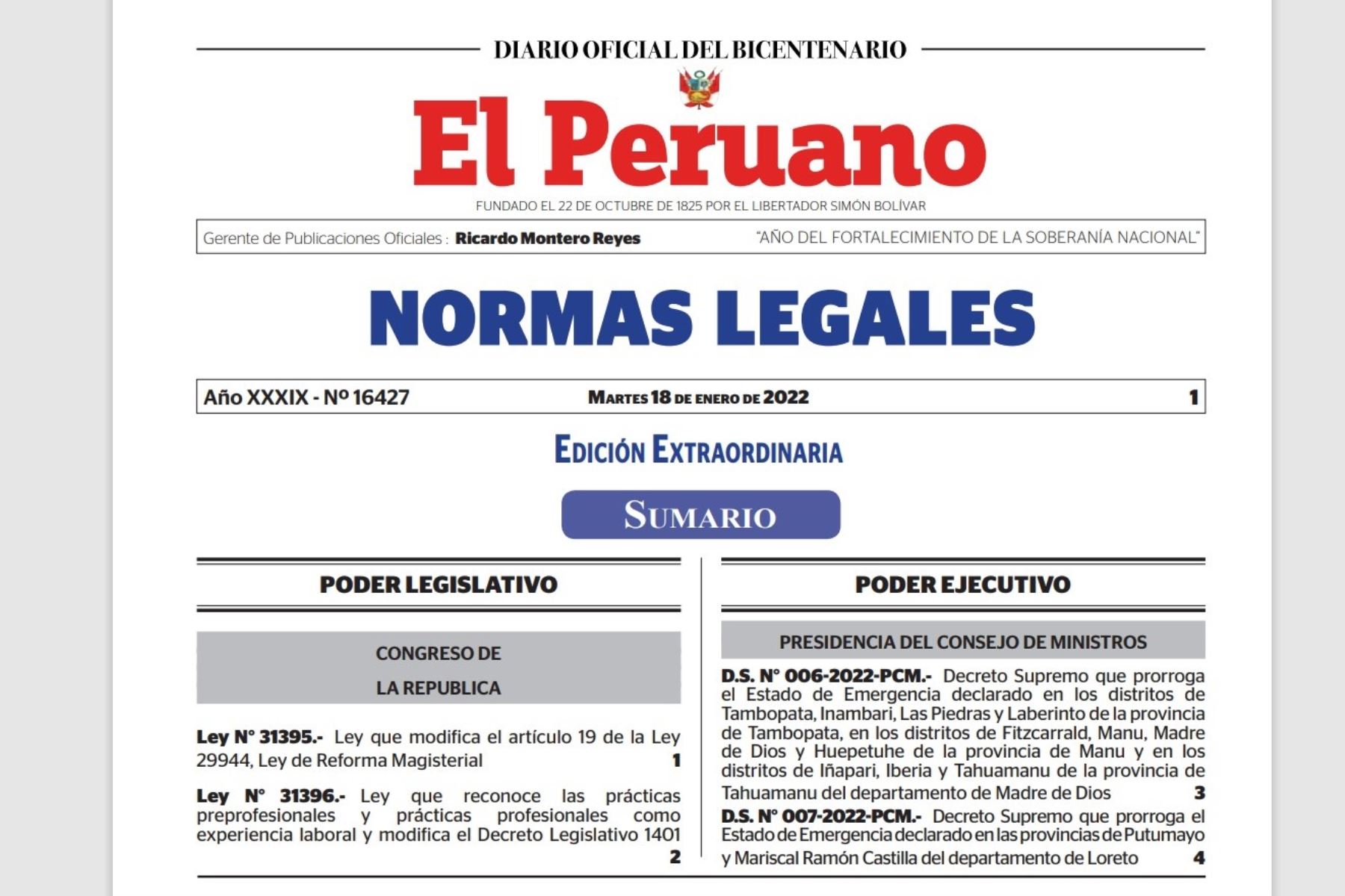 Normas Legales Extraordinarias.