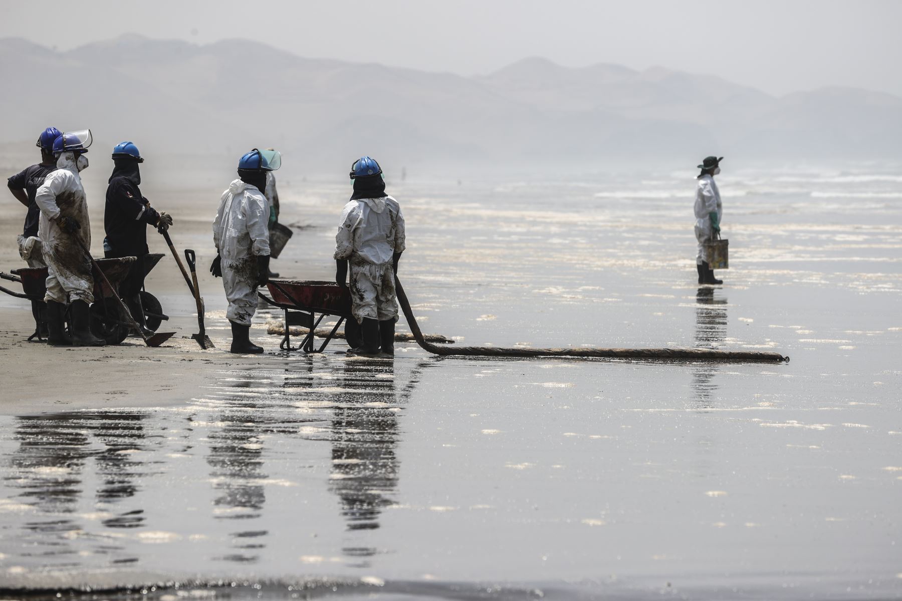 Trabajos de limpieza del derrame de petróleo en las playas de Ventanilla. Foto: ANDINA/Jhonel Rodríguez Robles.