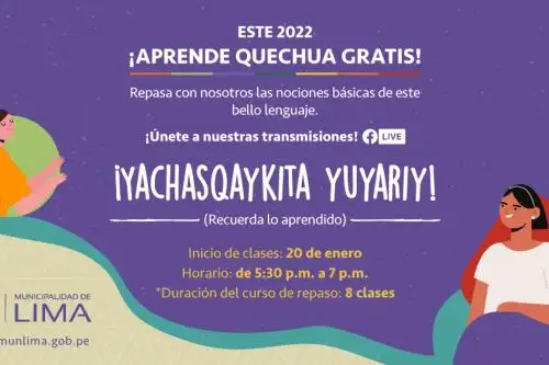 Repaso de quechua: clases se transmitirán desde hoy en redes sociales de la MML . Foto: Difusión