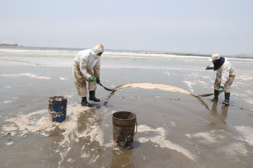Trabajos de limpieza del derrame de petróleo en playas de Ventanilla. ANDINA/Vidal Tarqui