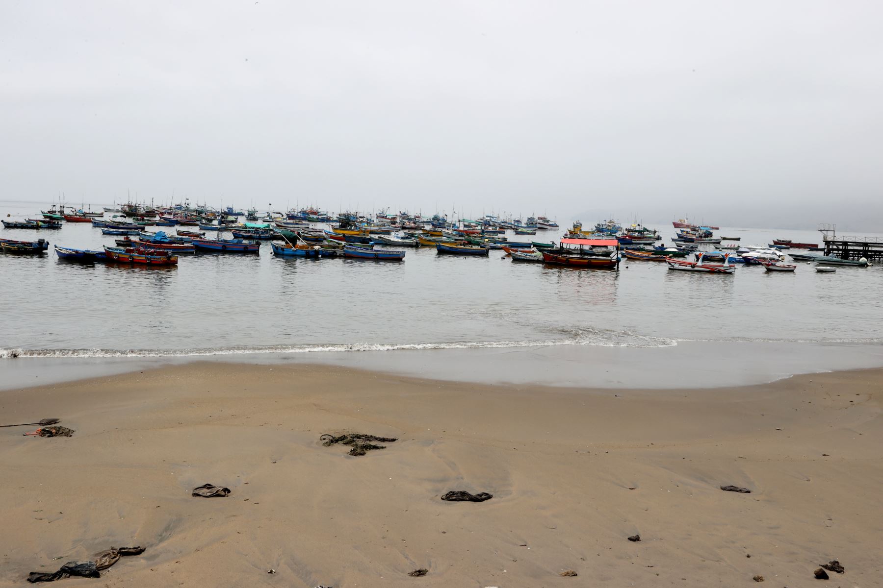 Una gran cantidad de lanchas pesqueras continúan varadas en la playa Ancón, debido al derrame de petróleo ocurrido el sábado 15 de enero ocasionado por la empresa Repsol y que hasta ahora ha contaminado varias playas del litoral peruano. Foto: ANDINA/Vidal Tarqui