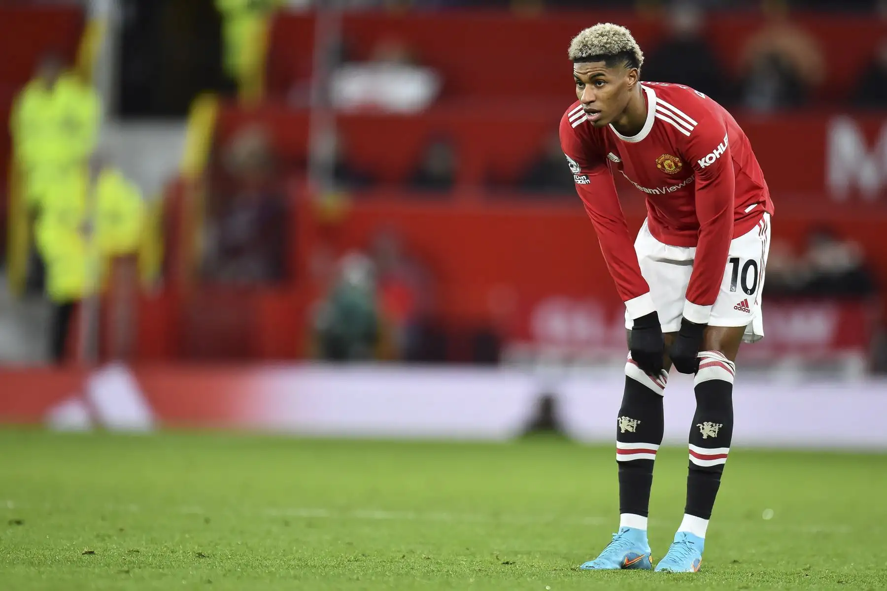 Marcus Rashford del Manchester United reacciona durante el partido de la Premier League. Foto: EFE