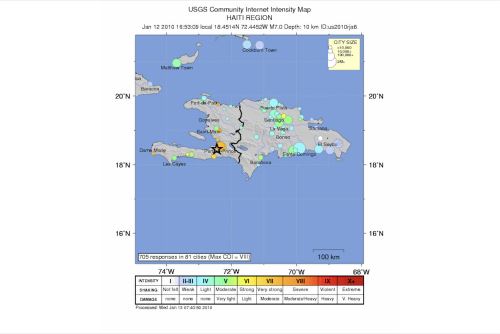 Mapa del Servicio Geológico de Estados Unidos (USGS) que muestra la ubicación de sismo de magnitud 5.3 que azotó Haití el 24 de enero del 2022. Foto: USGS