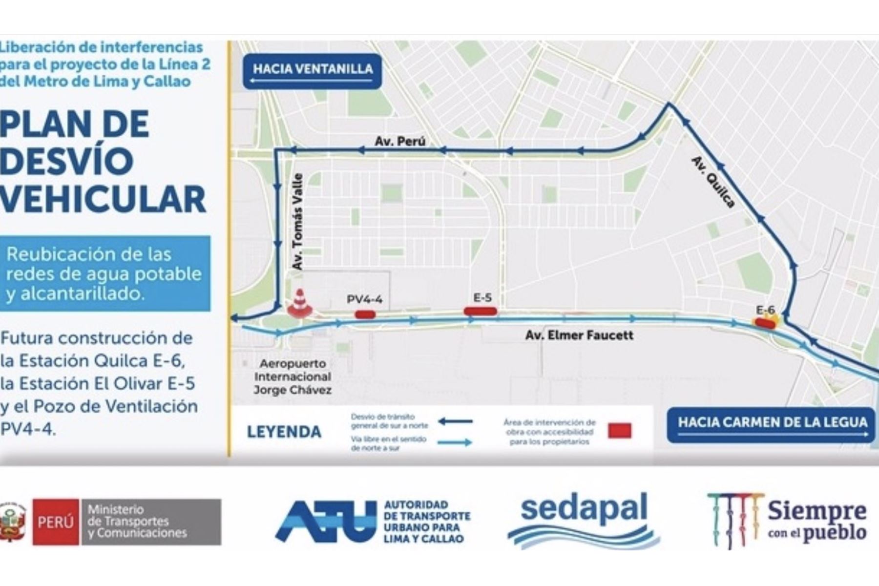 Este domingo 30 de enero se pondrá en marcha un plan de desvío vehicular en la avenida Elmer Faucett a fin de poner continuar con la construcción de la Línea 2, Ramal 4, del Metro de Lima y Callao  Foto: Difusión