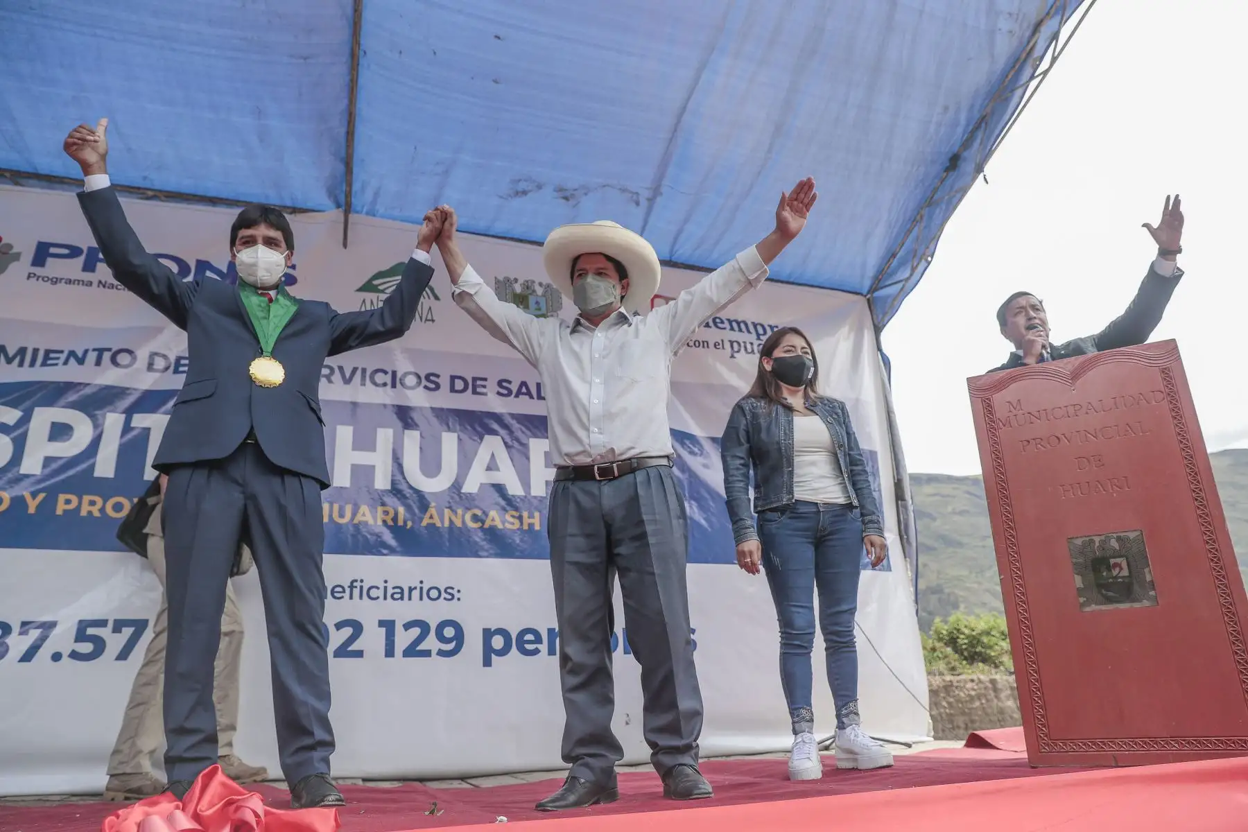 Presidente de la República, Pedro Castillo, visita la región Áncash para participar en la colocación de la primera piedra del Nuevo Hospital de Huari. Foto: ANDINA/Prensa Presidencia