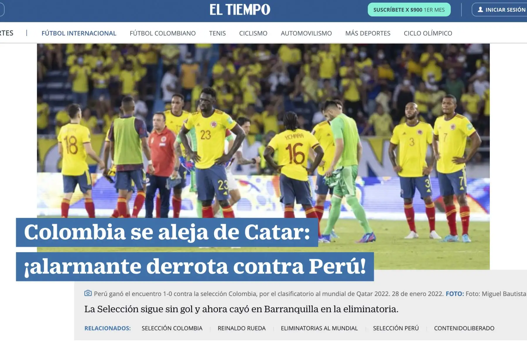 Histórico triunfo peruano ante Colombia llama la atención de la prensa internacional. Con golazo de Edison Flores, a los 84 minutos, la selección peruana derrotó 1-0 a Colombia en el Estadio Metropolitano de Barranquilla y ascendió al cuarto puesto (20 puntos), que le permite ubicarse en la zona de clasificación directa al Mundial Catar 2022. Foto: Captura