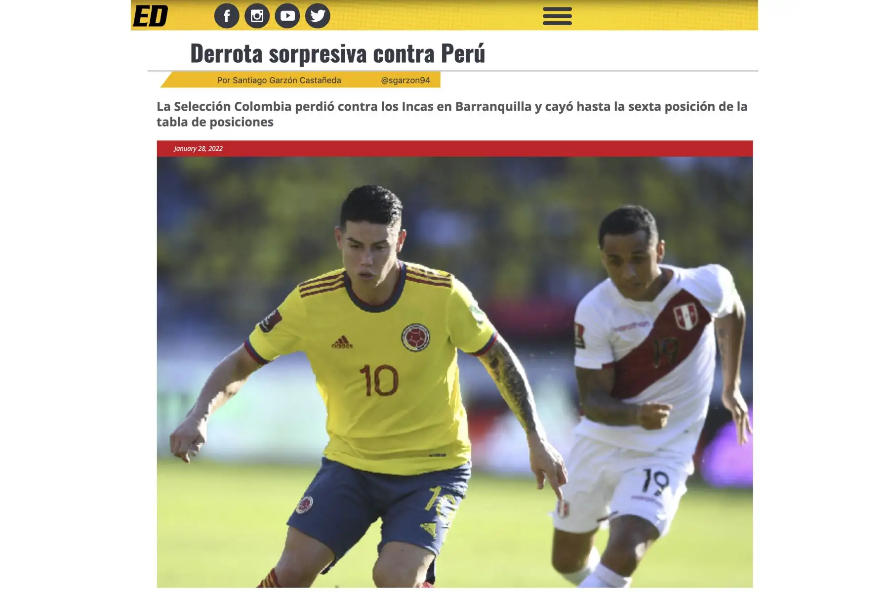 Histórico triunfo peruano ante Colombia llama la atención de la prensa internacional. Con golazo de Edison Flores, a los 84 minutos, la selección peruana derrotó 1-0 a Colombia en el Estadio Metropolitano de Barranquilla y ascendió al cuarto puesto (20 puntos), que le permite ubicarse en la zona de clasificación directa al Mundial Catar 2022. Foto: Captura