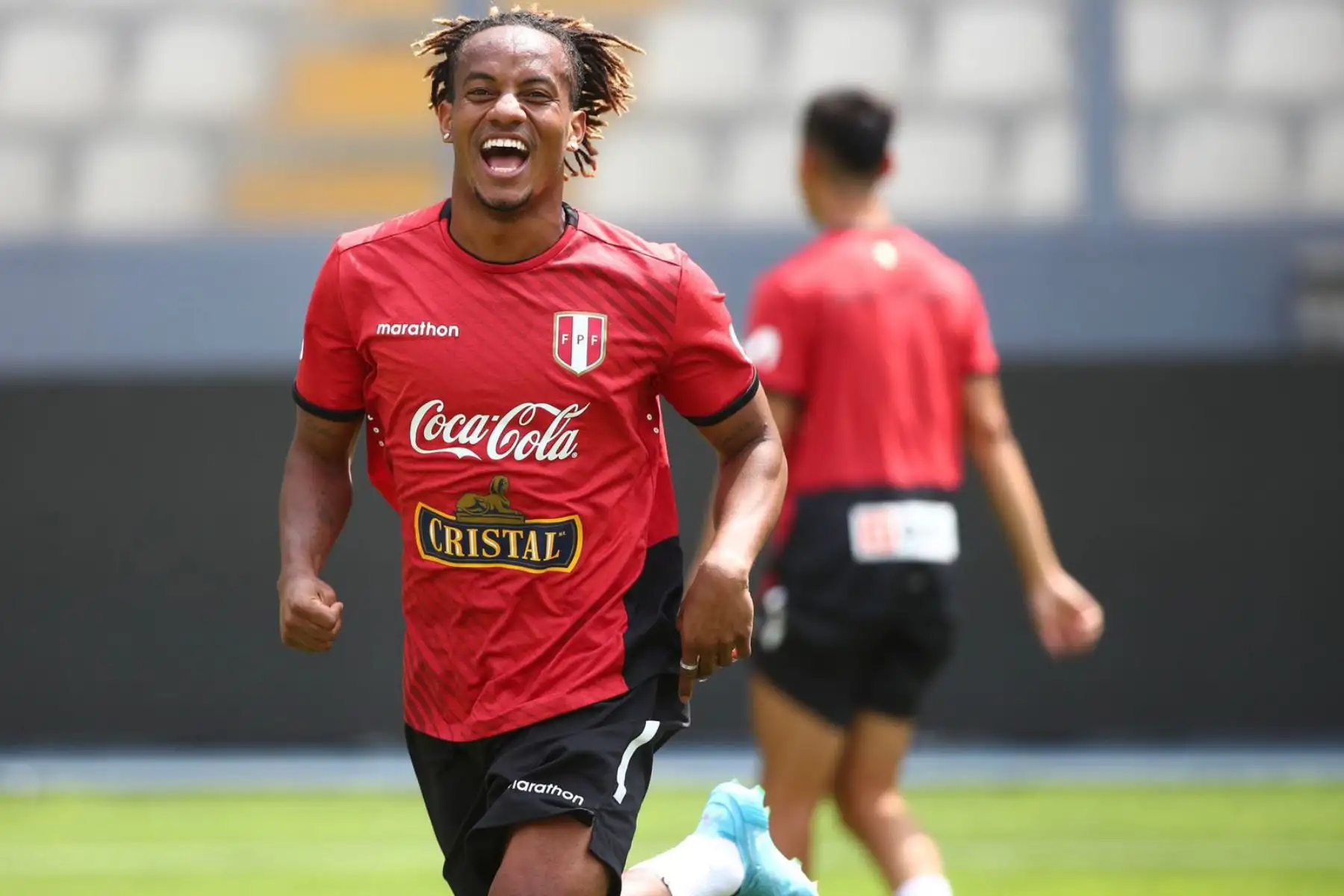 El futbolista André Carrillo, durante el entrenamiento de la selección peruana de futbol, previo al partido con Ecuador por las eliminatorias Qatar 2022. Foto: ANDINA/FPF
