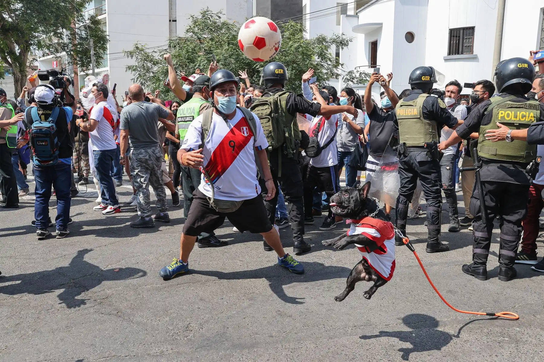 Un aficionado y su mascota hacen demostraciones de habilidad con el balón en los alrededores del hotel Hilton, en Miraflores, donde concentra la selección peruana de fútbol. Tras su triunfo sobre Colombia en Barranquilla, Perú se ubica en la cuarta casilla de la clasificatoria sudamericana para Catar 2022 y esta noche podría consolidar sus aspiraciones de llegar al mundial.
Foto: ANDINA/Andrés Valle