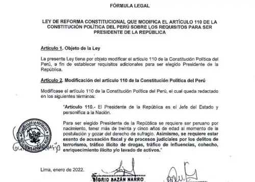 Proyecto de ley que plantea requisitos adicionales para ser presidente de la República.
