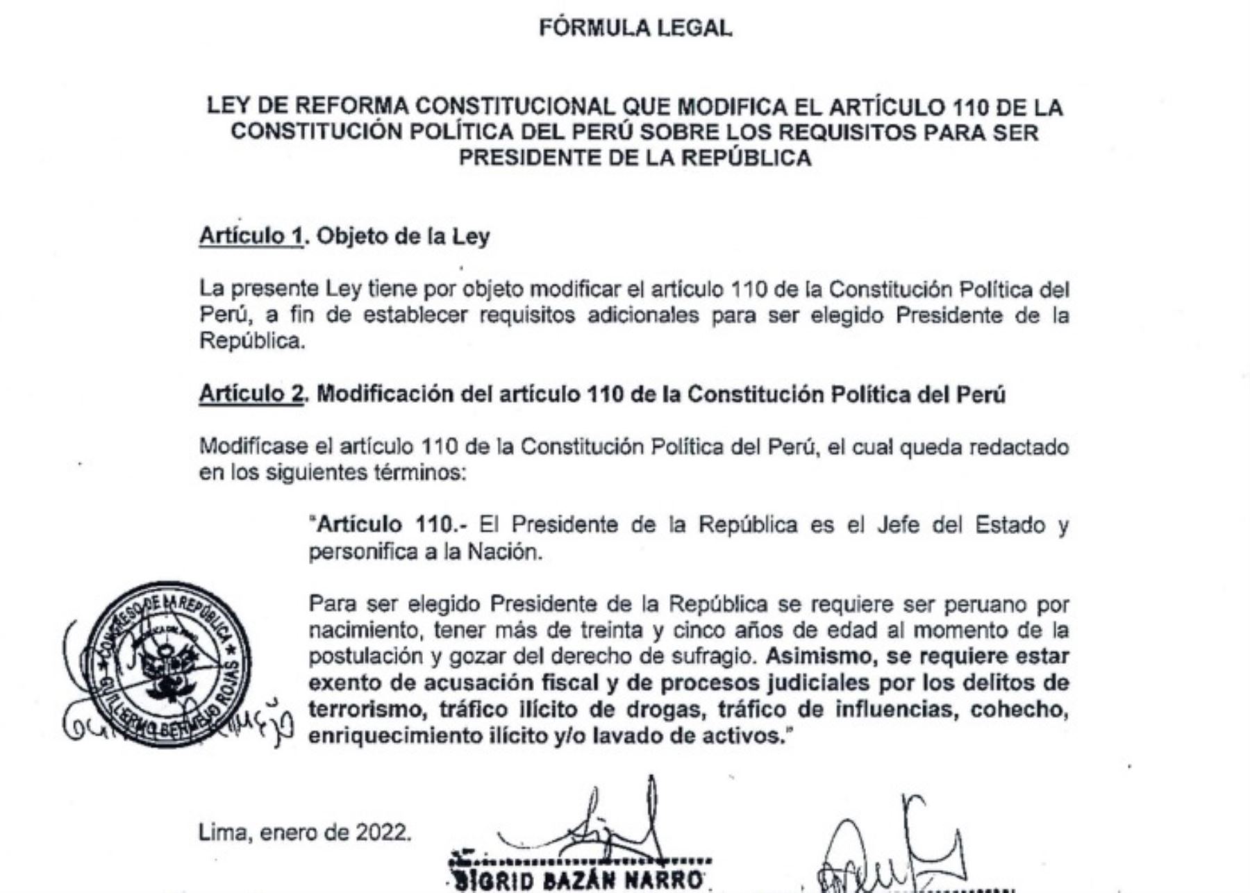 Proyecto de ley que plantea requisitos adicionales para ser presidente de la República.