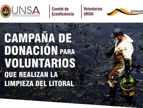 Estudiantes de Biología de la Universidad Nacional San Agustín de Arequipa recolectan donaciones para apoyar a los voluntarios que luchan contra la contaminación por el derrame de petróleo en el mar de Ventanilla. Foto: ANDINA/difusión.